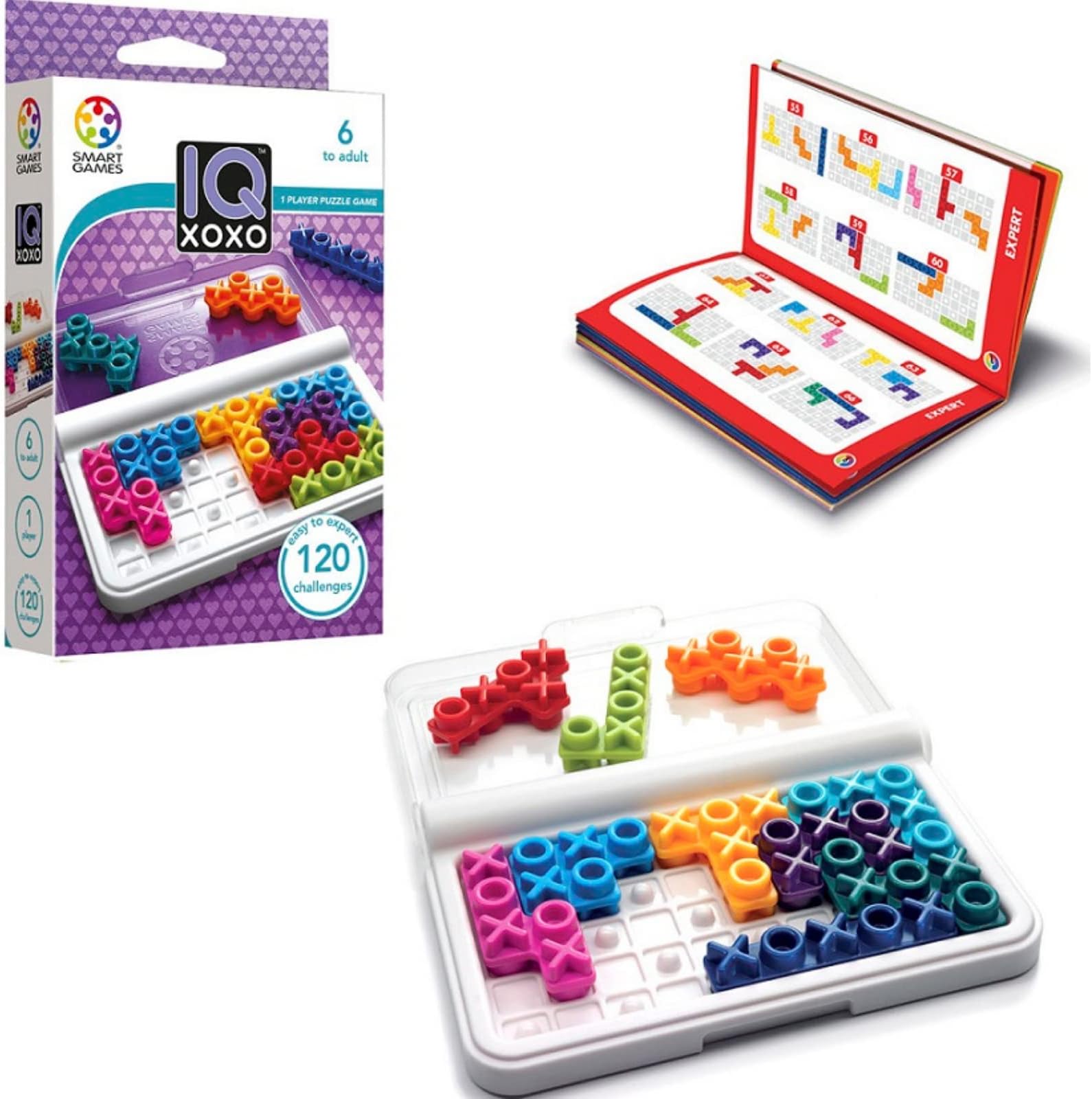 IQ XOXO – Compact Logic Puzzle Game with 120 Challenges for Kids & Adults, Travel-Friendly Brain Teaser in Handy Case