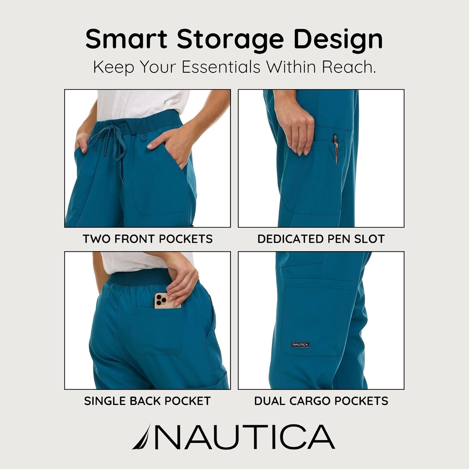 Nautica Scrub Pants for Women, Breathable Drawstring Jogger Scrubs for Women, 5 Pocket Stretch Soft Scrub Bottoms for Woman - Image 3