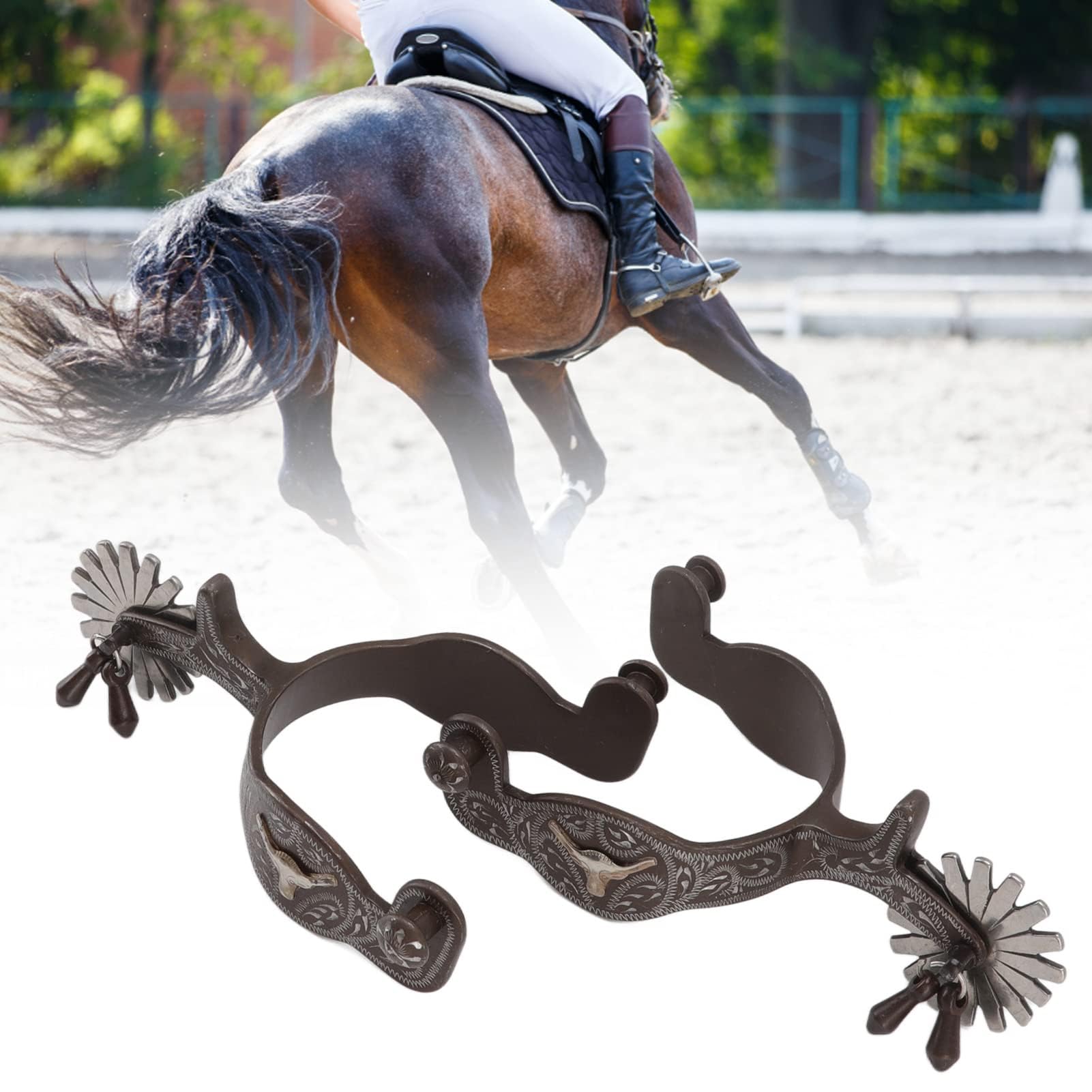 1 Par De Espuelas De Caballo con Estampado Vintage para Equitación, Hechas De Acero Al Carbono, para Accesorios De Equipos De Talabartería