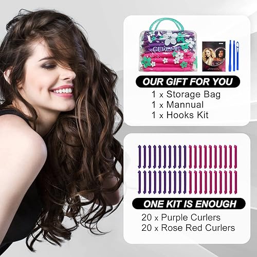 Miniatura 16 de 40 rizadores de pelo en espiral sin calor para cabello largo, rizos sin calor durante la noche de 22 pulgadas, rodillos mágicos de pelo sin calor