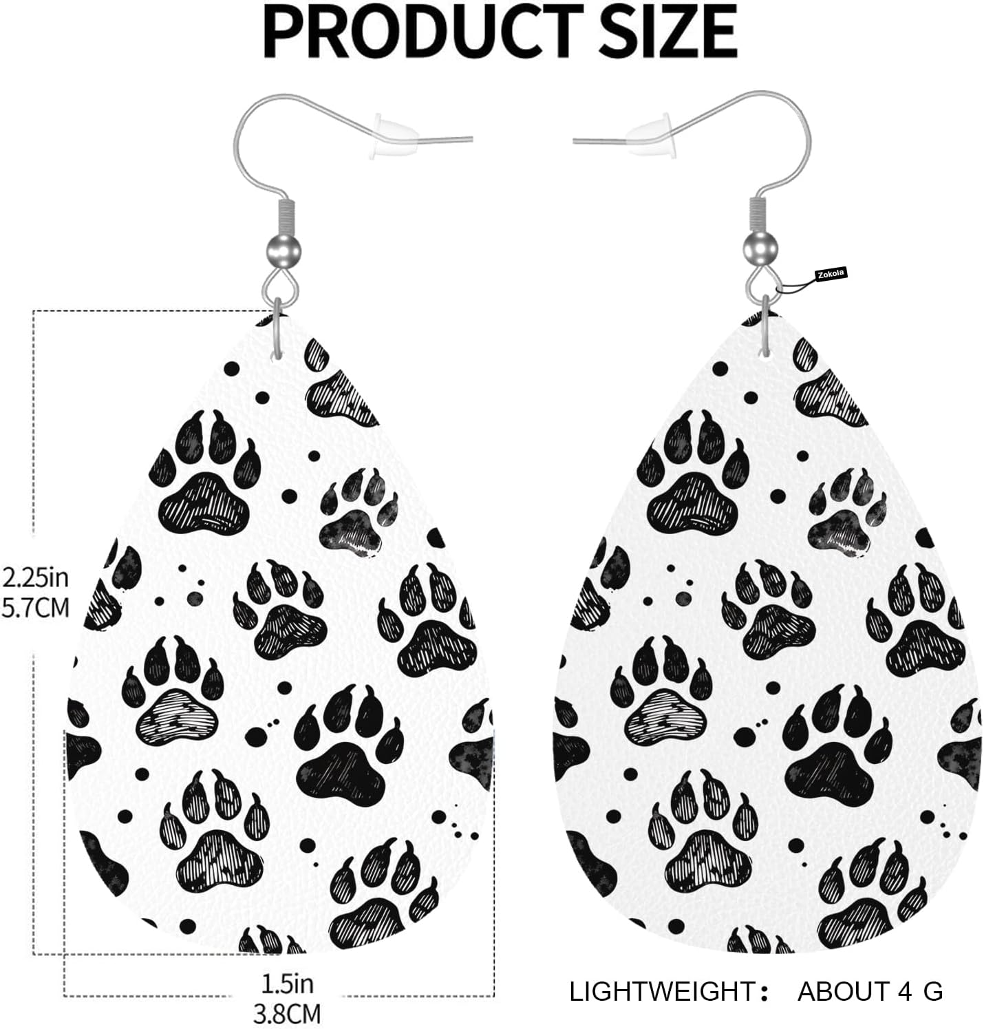 Zokola Dog Paw Cute Dangle Earrings, Black Cute Pet Doggy Paw Footprints Lightweight Leather Earrings Teardrop Leaf Earrings Wedding Jewelry Women Teen Friends - Image 3