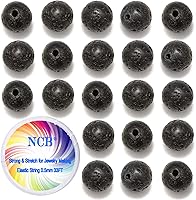 Vista 1 de NCB - 200 cuentas naturales, redondas y sueltas de lava volcánica negra natural de 0.32 pulgadas (8 mm), para joyería con espaciador y cordón