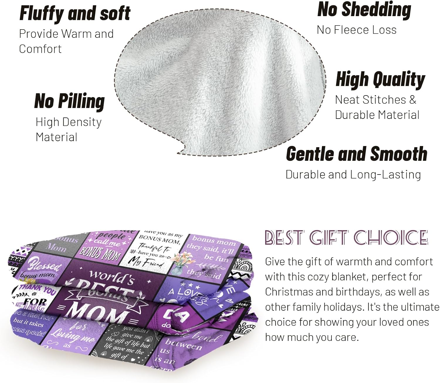 Gifts for Bonus Mom from Daughter, Bonus Mom Gifts on Birthday Mothers Day, Stepmom Present, Mom in Law Present Purple Flannel Throw Blanket 50" X 60" - Image 5