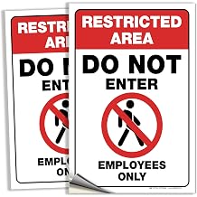 iSYFIX Restricted Area Stickers 2 Pack 10x7 Inch Do Not Enter, Employees Only Signs, Premium Self-Adhesive Vinyl, Laminated for UV, Weather, Scratch, Water & Fade Resistance, Indoor & Outdoor