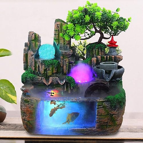 Fuente de agua de rocalla de escritorio chino Fengshui lámpara cascada interior elefante fuentes de agua con luces LED para oficina escritorio