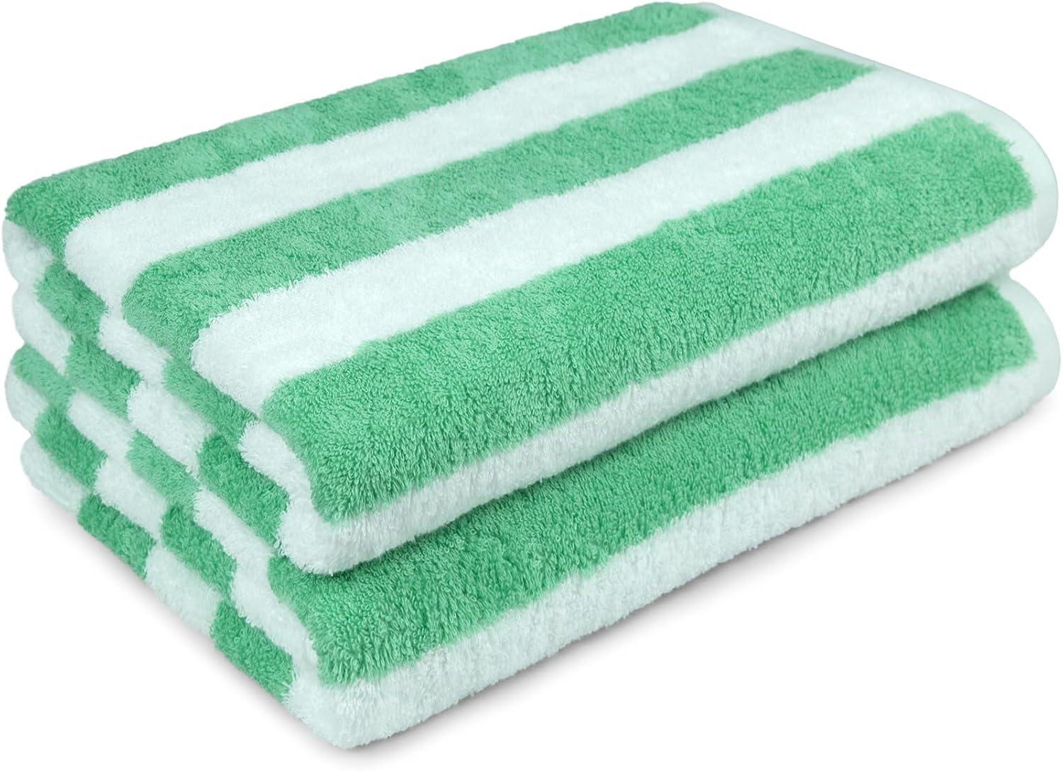 Amazon Basics 100% Cotton Terry Beach Towel, Soft & Absorbent, Quick Drying, Cabana Stripe, Large 30" x 60", Green, 2-Pack - Image 5