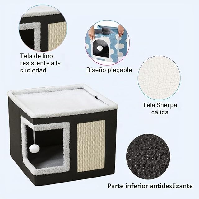 Foto 3 de 5 de ERNAN Casa para Gatos Interior Plegable con Rascador, Cama para Diversos Estilos de Decoración del Hogar