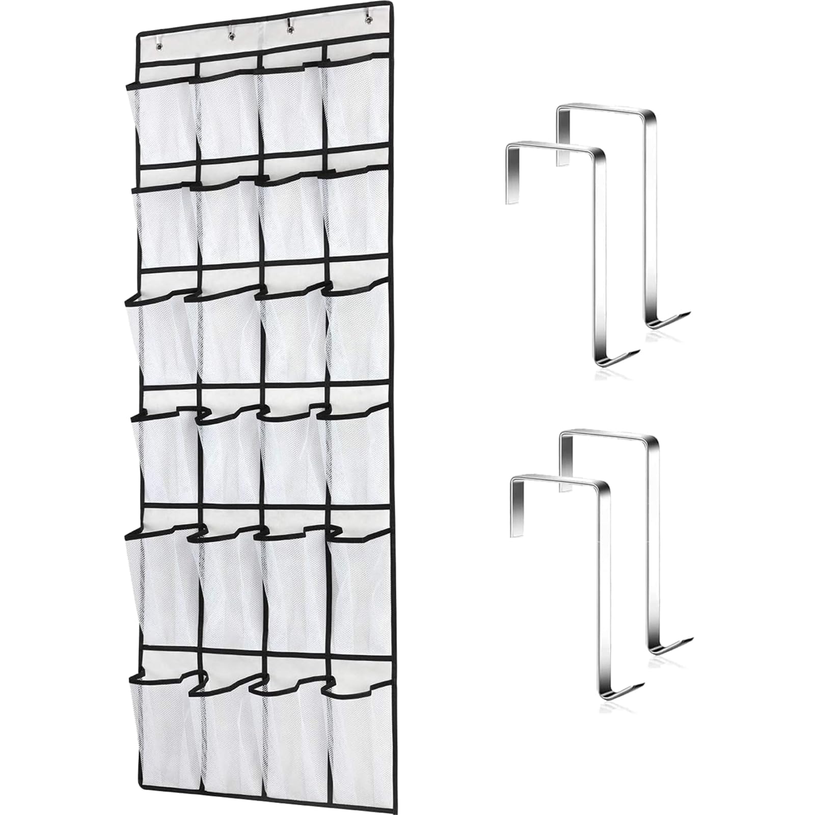 Tsathoggua Over the Door Hanging Shoe Storage Pocket Organizer, Shoe Storage for Bedroom Bathroom (24 Pockets-White)
