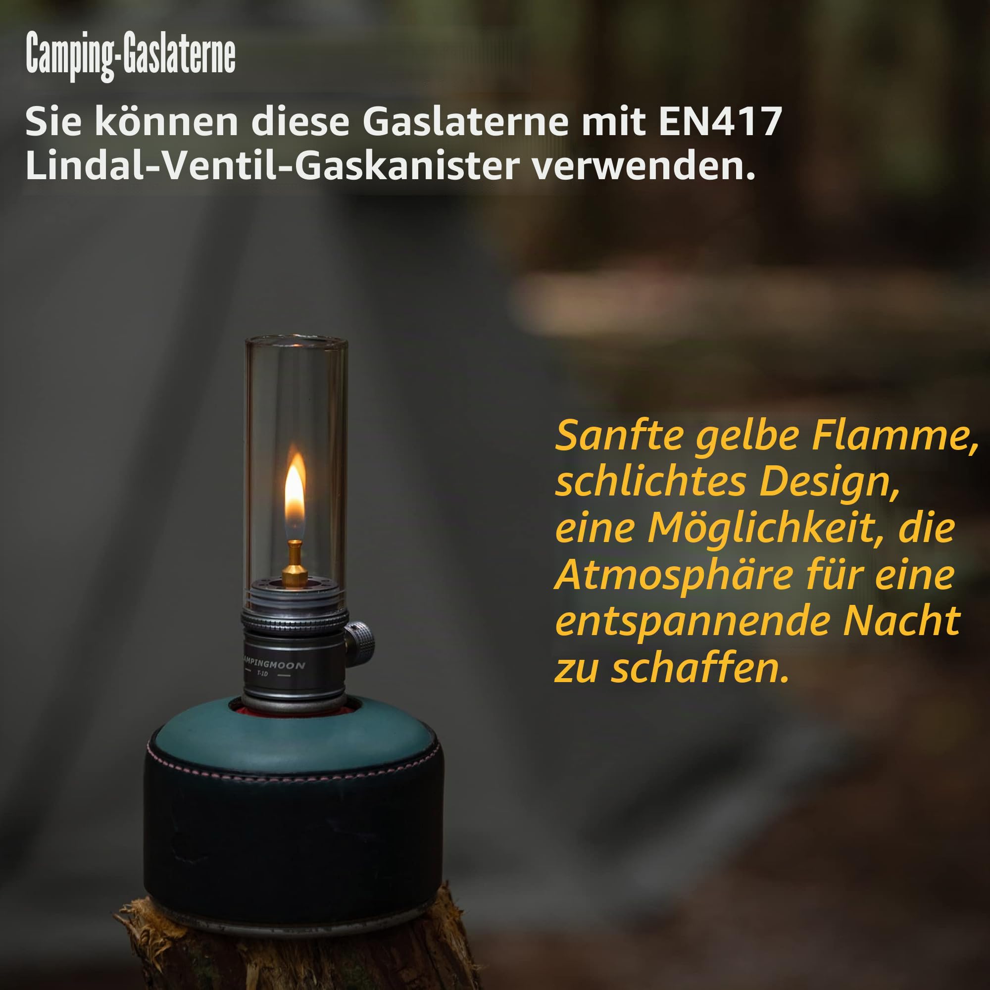 CAMPINGMOON Gaskerzen-Laterne mit EN417 Lindal Ventil Standard Camping-Kanister T-1D