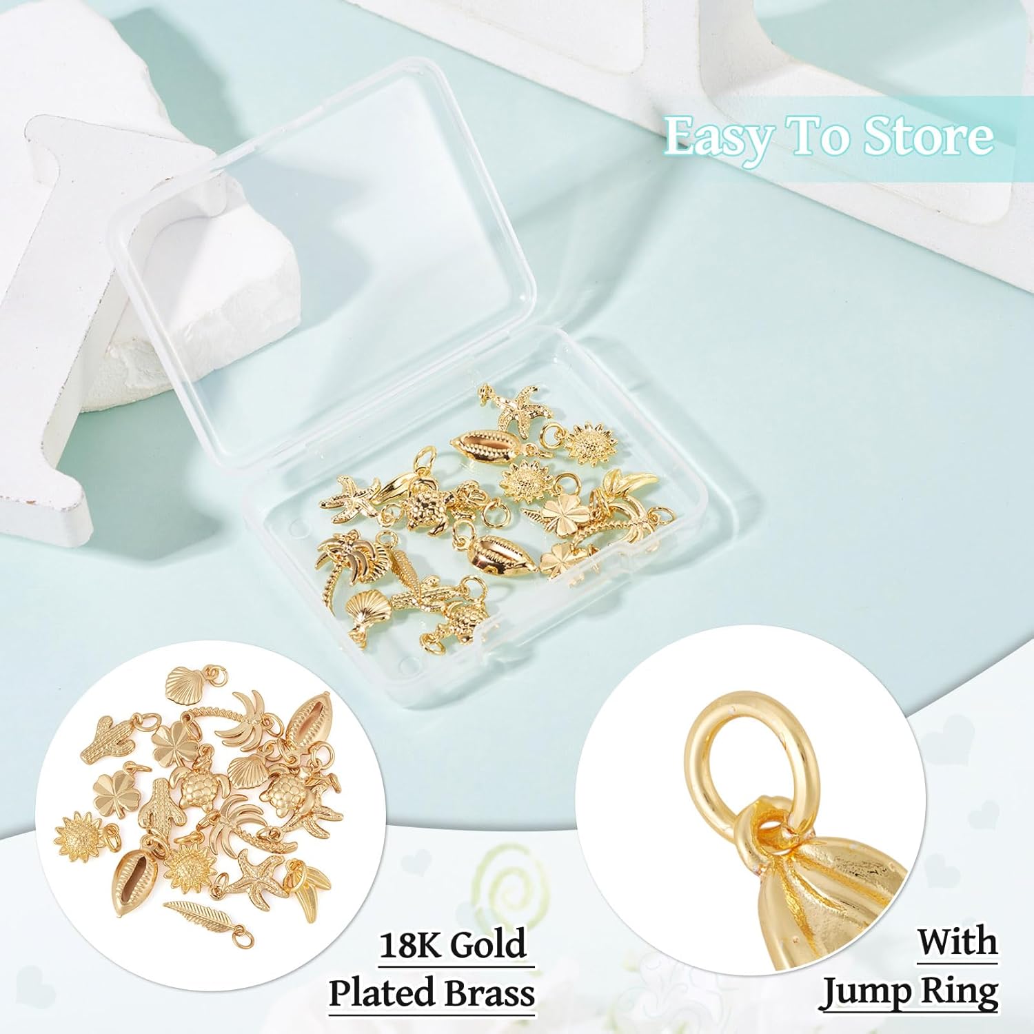 Cheriswelry 20Pcs 18K Real Gold Plated Ocean Animal Charms Metal Brass Summer Beach Pendants 11-16.5mm for Bohemia Jewelry Making DIY Necklace Bracelet Earring - Image 6