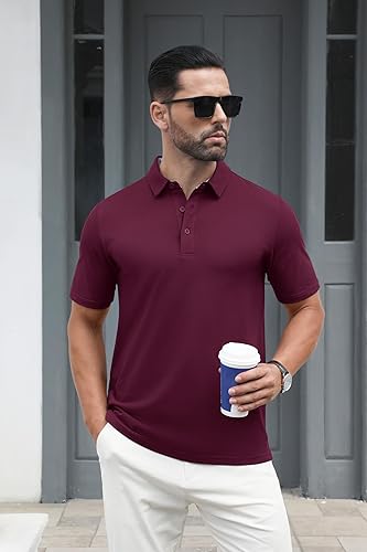 Miniatura 2 de MAGCOMSEN Camisas polo de manga corta para hombre, de algodón, piqué de 3 botones, ajuste clásico, informal, camisetas de golf
