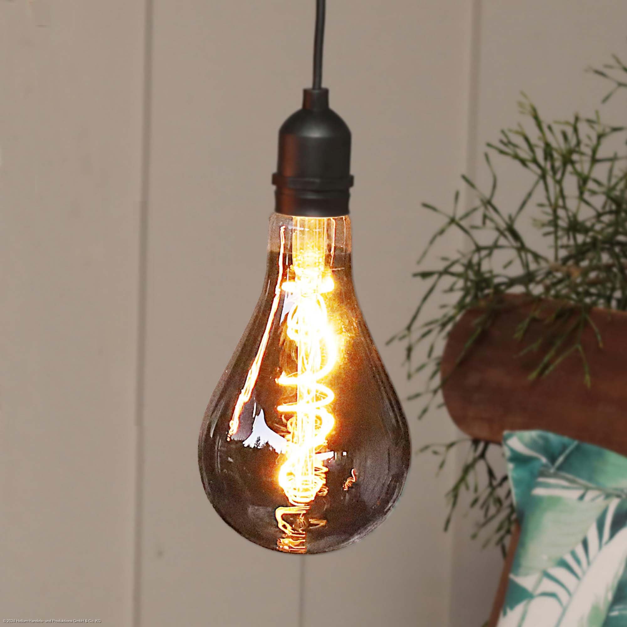 Hellum Hanging Lamp With Battery and Remote Control Outdoor, A100 Ø 10 x 20cm, Smoky Light Bulb, Dimmable Retro Hanging Lamp (4xAA Not Included) 150445 — image 1