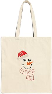 Tote Bag - Beige Canvas Zipper Cute Snowman Tote Bag With Zipper-639