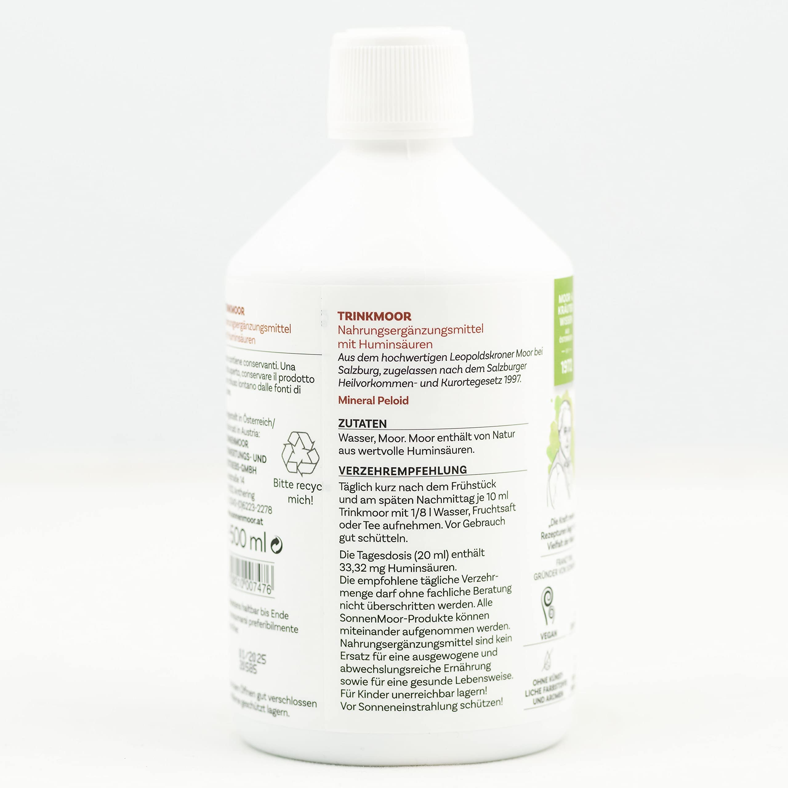 Trinkmoor 500 ml - Moor zum Trinken - von Familienbetrieb SonnenMoor - Ein Hoch auf die Lebenskraft