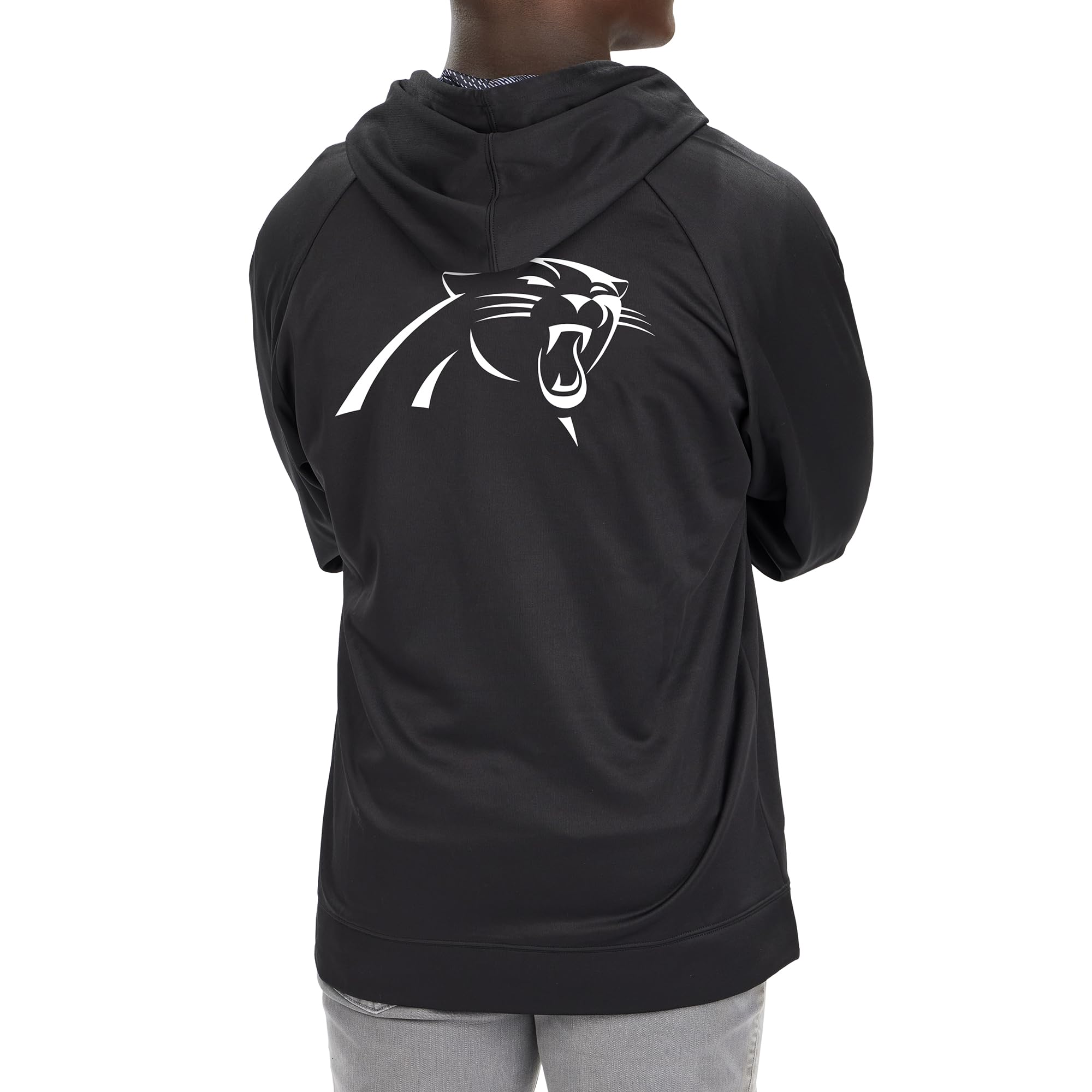 Zubaz Men's NFL Black Mono Full Zip Hoodie with Viper Print Details, Football Jacket, Carolina Panthers, Large