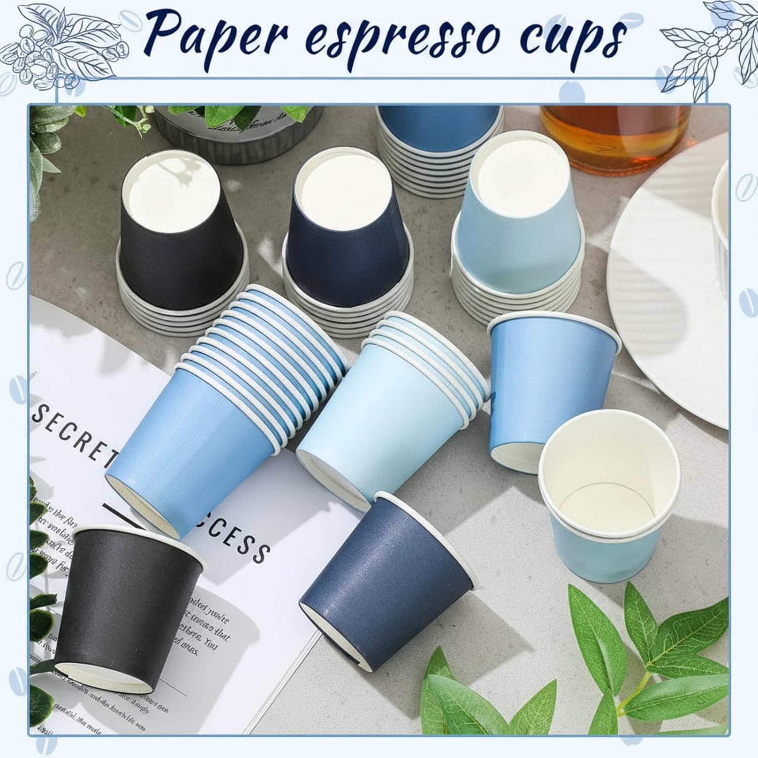 Roshtia 500 Pack 4 oz Paper Espresso Cups Elegant Dusty Blue Design, Small Disposable Cups for Espresso, Hot Tea, Baby Showers, Weddings, Parties, Picnics, Homes, Offices & Events