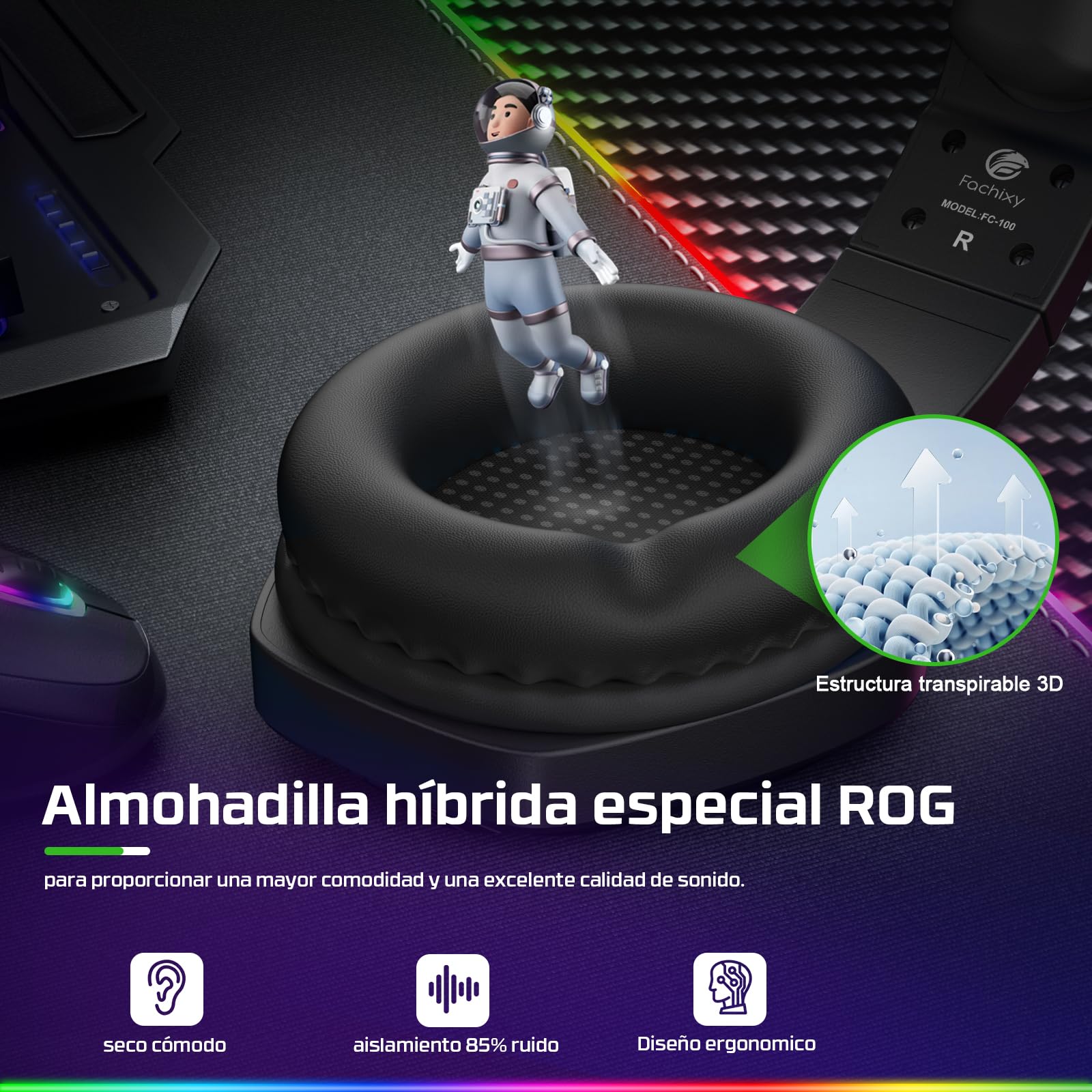 Fachixy FC100 Cascos Gaming para PS4, PS5, PC, Xbox One, Switch, Auriculares Gaming Cancelación de Ruido, Cascos con Microfono Estéreo Sonido, Cascos para PS4 con 3.5mm Jack con Luz RGB (Negro)