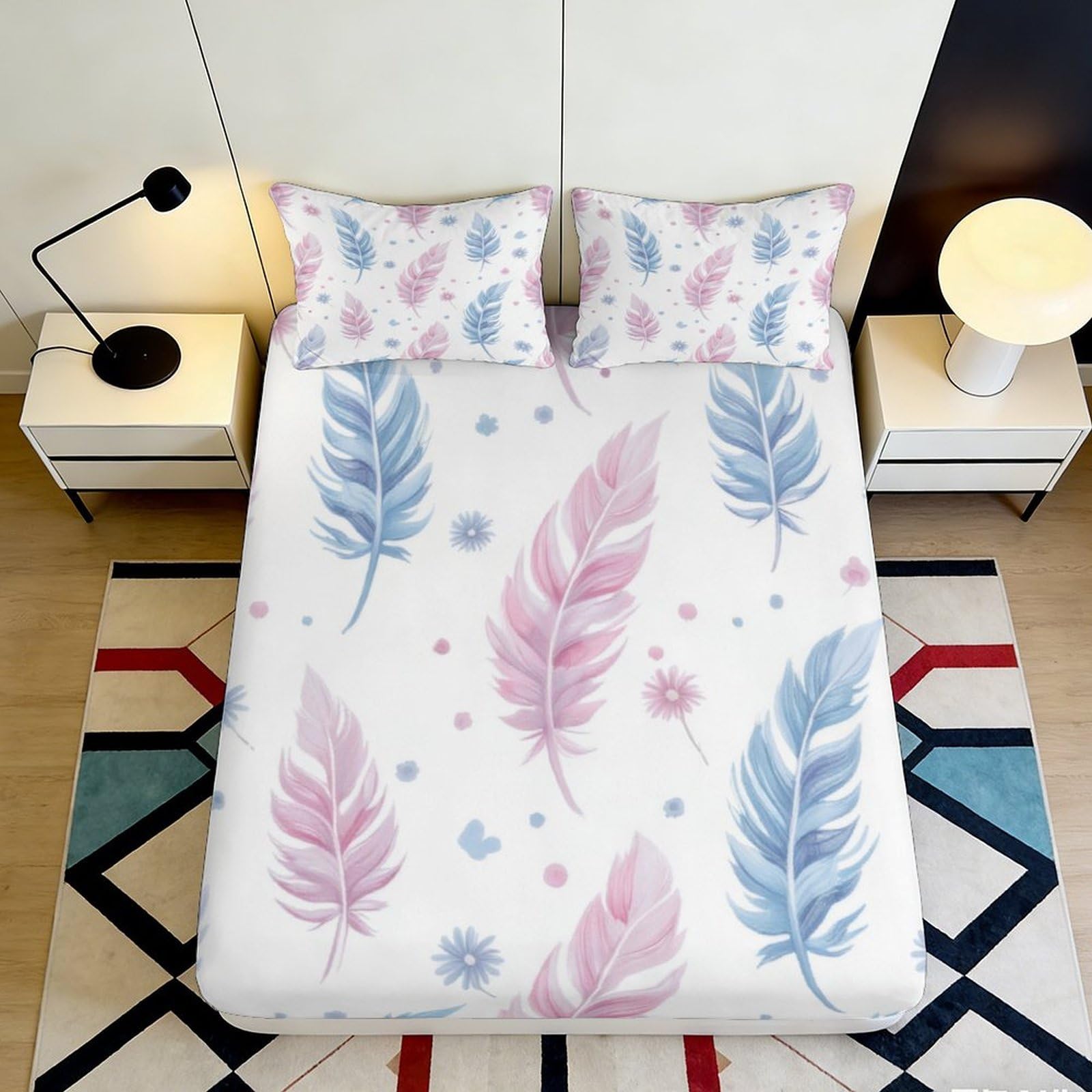 3D Printed leaf Fitted Sheet, soft touch Microfiber, wrinkle resistant, decorative bed cover for home, guest room bedding, easy care 90x200x25cm