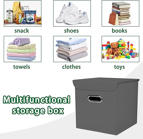 Miniatura 3 de Cubos de almacenamiento plegables con tapa, caja de almacenamiento de tela con asa, para el hogar, dormitorio, oficina, armario, ropa, juguetes,
