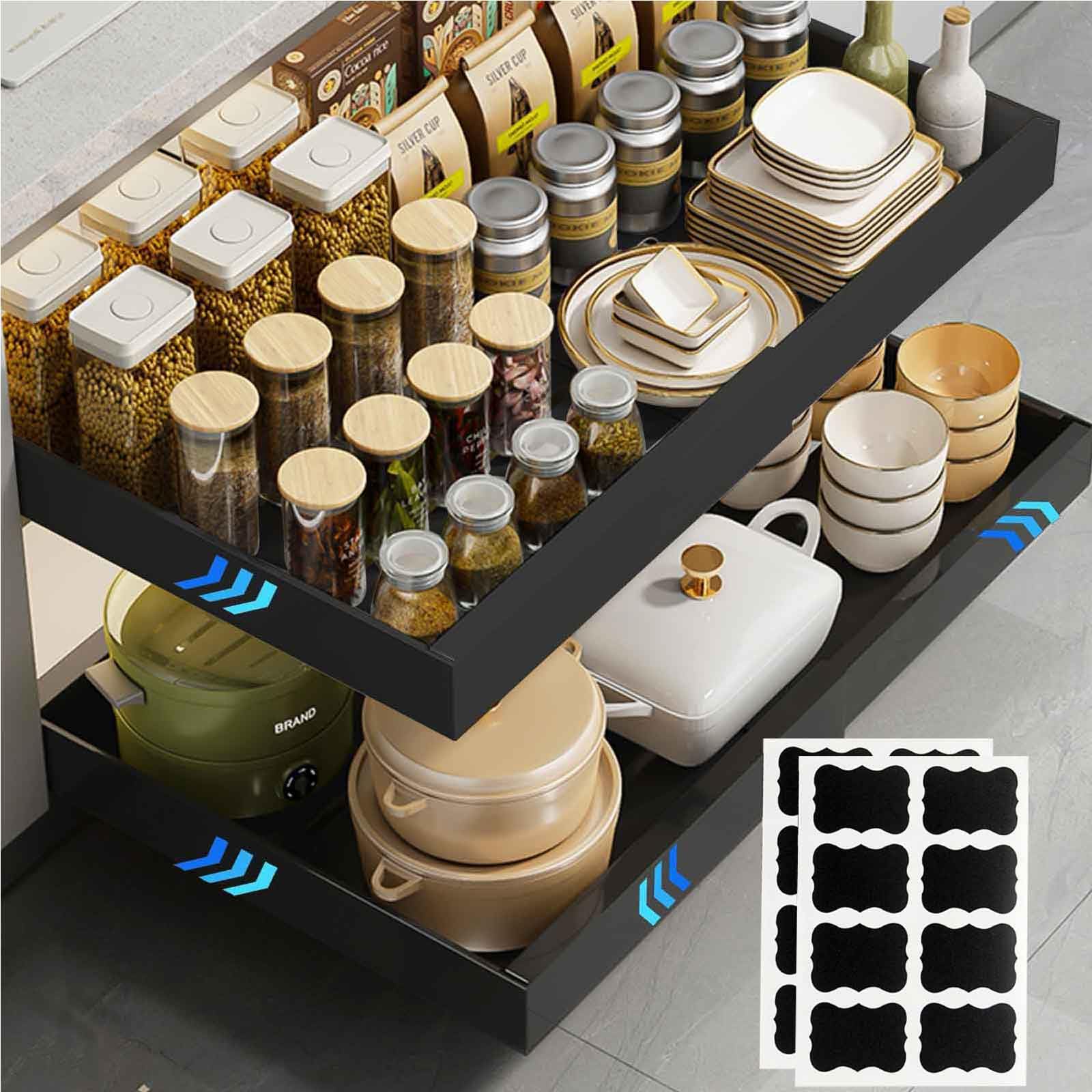 Pull Out Cabinet Organizer,Expandable Width(15"-21") And Depth(17"-24") With 3 Rails,Roll Out Drawers,No Drill Adjustable Slide Out Shelves For Kitchen,Pantry,for Both Lip And Lip-Free Cabinets,Black - View #2