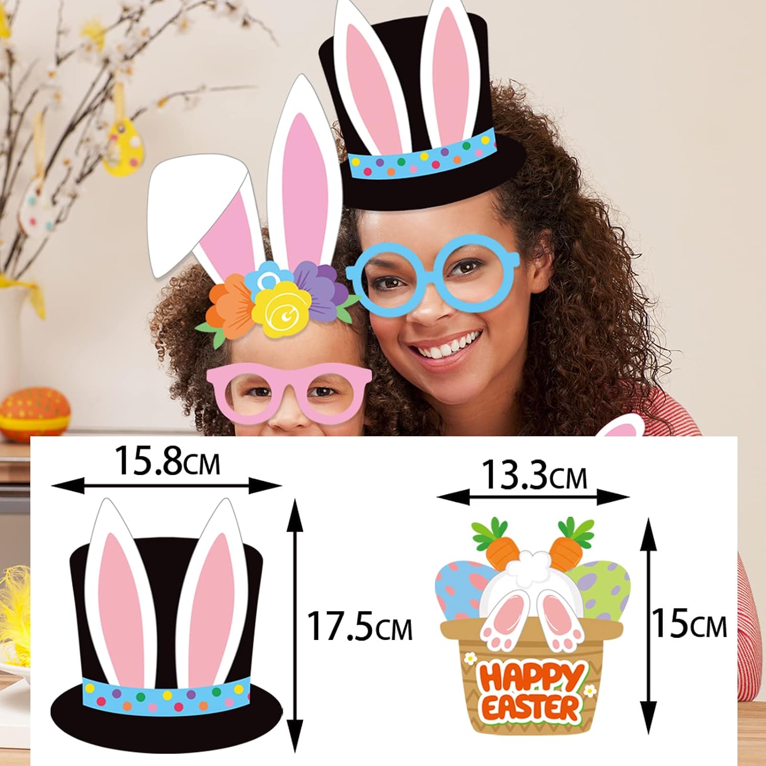 OURUOLA Easter Party-Decorations Egg-Bunny Photo-Booth Props - 25pcs Funny Glasses Easter Birthday Photography Props Kids Favors Gifts Supplies Spring Chicks Decor image 5