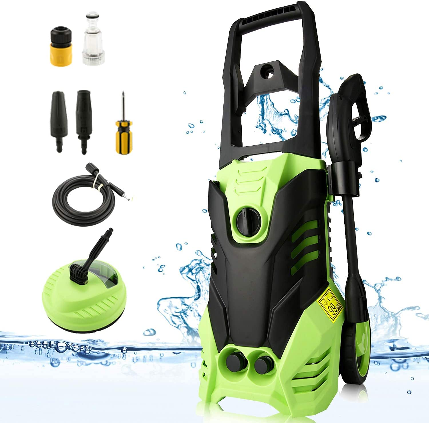 COOCHEER Hidrolimpiadora de Alta presión,2000W,150Bars,450L/H,Limpiadoras Alta presión con 1000ml depósito para detergente,5m Manguera,para Coche, Jardín, Herramientas