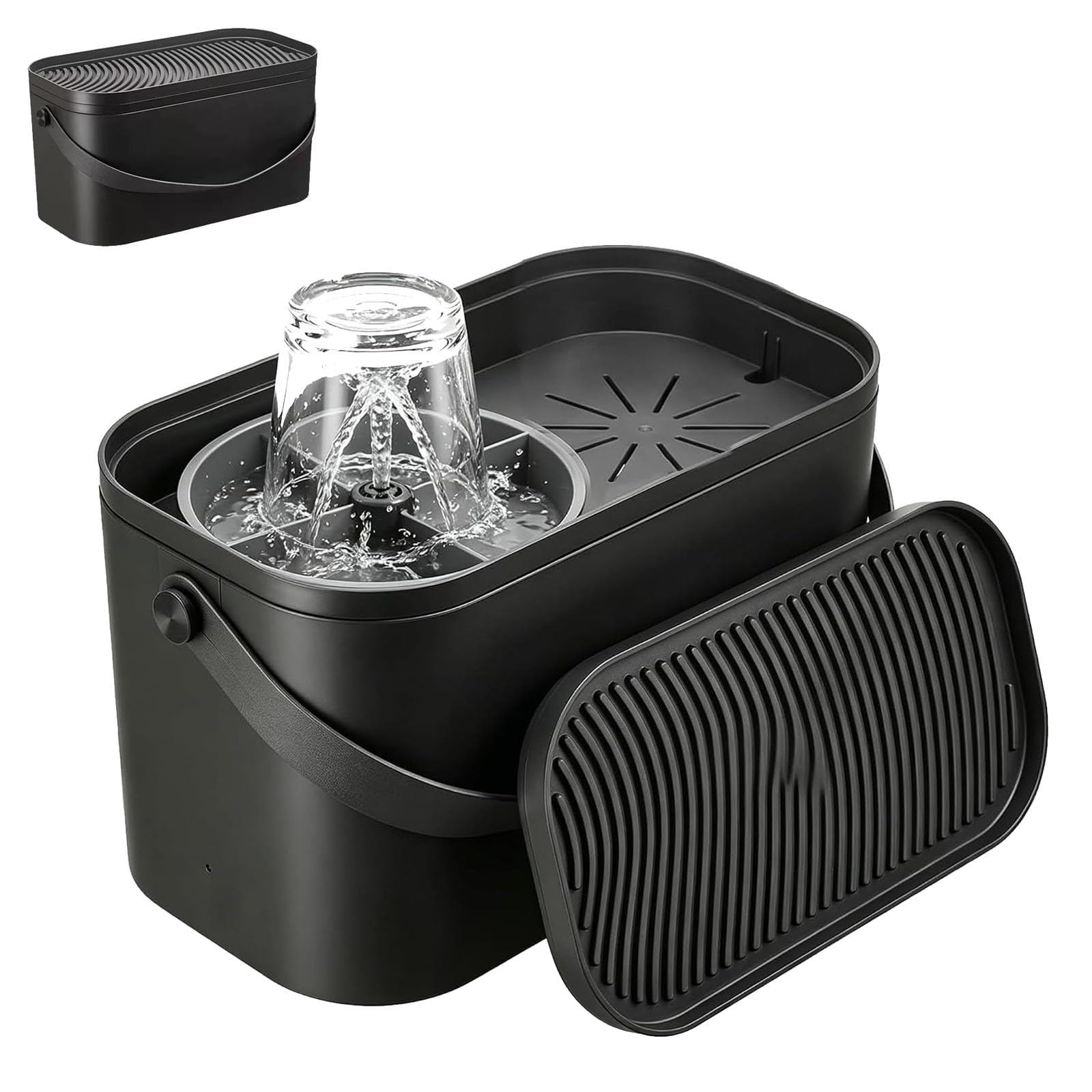 Lavavasos De Sobremesa, Enjuagador De Vasos Eléctrico, Con Depósito De Agua De 2,6 L, Tapa, Chorros De Alta Presión De 360°, Batería De 1500 Mah, Para Vasos Y Botellas De 3 A 15 Cm De Diámetro.