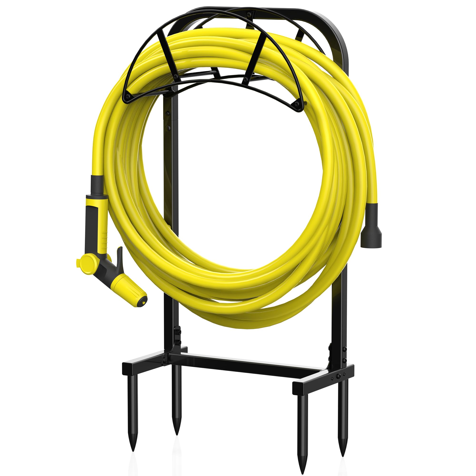 Suchek Garden Hose Holder, Upgraded 4 Spikes Water Hose Holder, Heavy Duty Hose Stand Holds 150ft Hose, Freestanding Hose Hanger, Hose Storage Organizer for Outside Yard Lawn (Black)