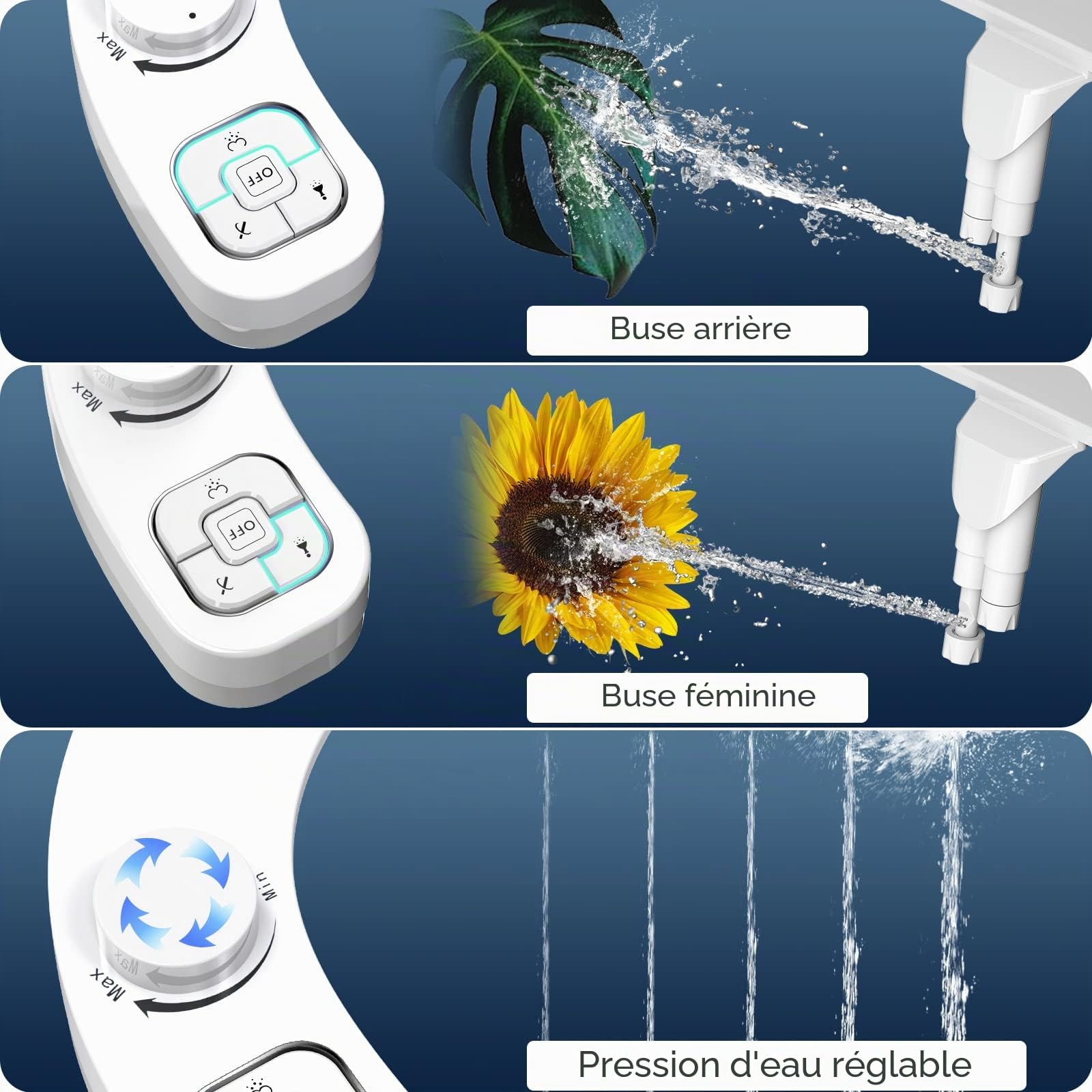 SAMODRA Bidet Toilette Gauche non électrique avec Double Buses Rétractables Autonettoyantes - Nettoyage Avant et Arrière - Bidet Japonaise WC Facile à installer et à utiliser