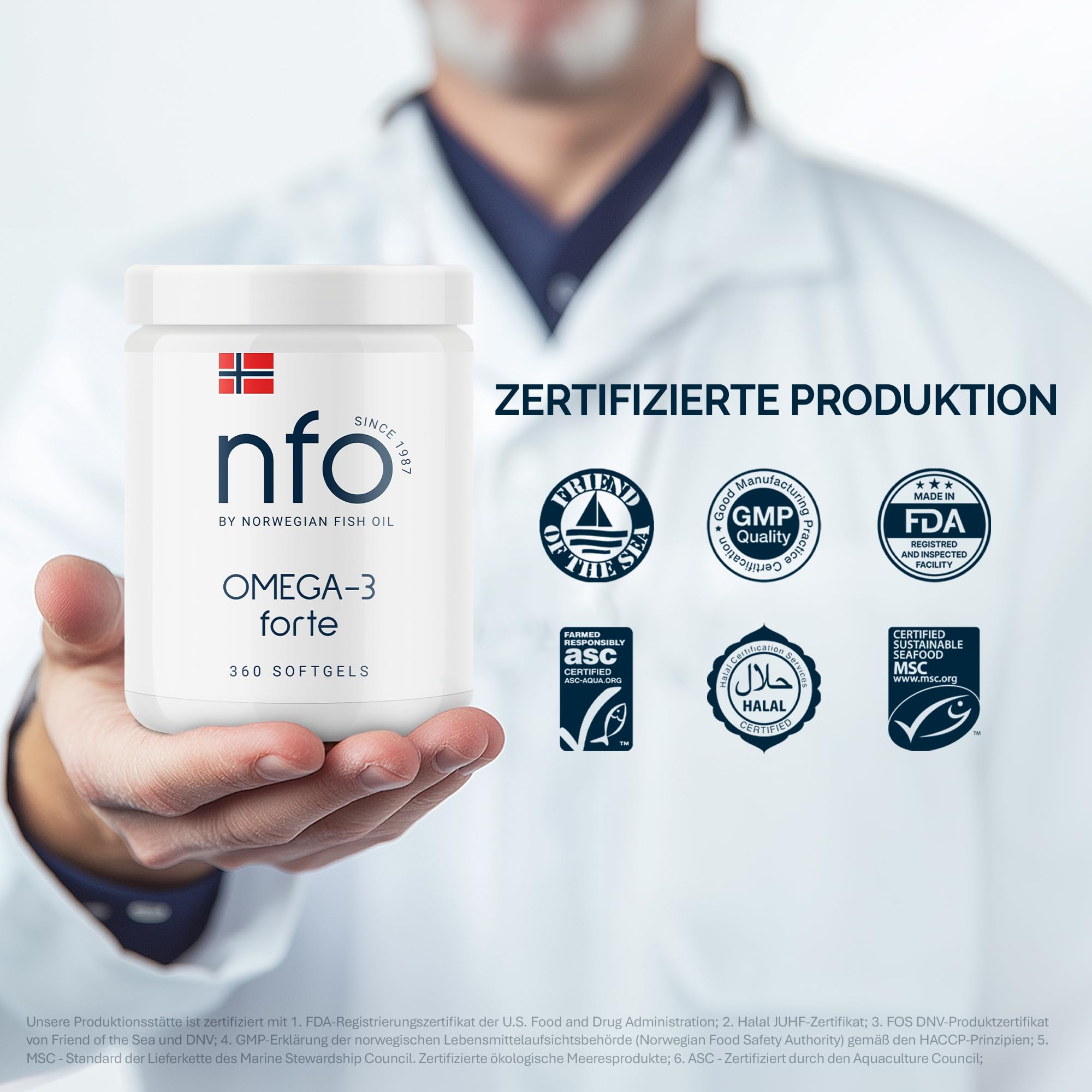 NFO OMEGA 3 FORTE [360 Kapseln] Norwegische Fischöl Omega 3 Kapseln hochdosiert, Fischöl Kapseln EPA & DHA als Ethylester & Vitamin E, Omega 3 Öl Komplex hochdosiert aus frisch Wildfisch