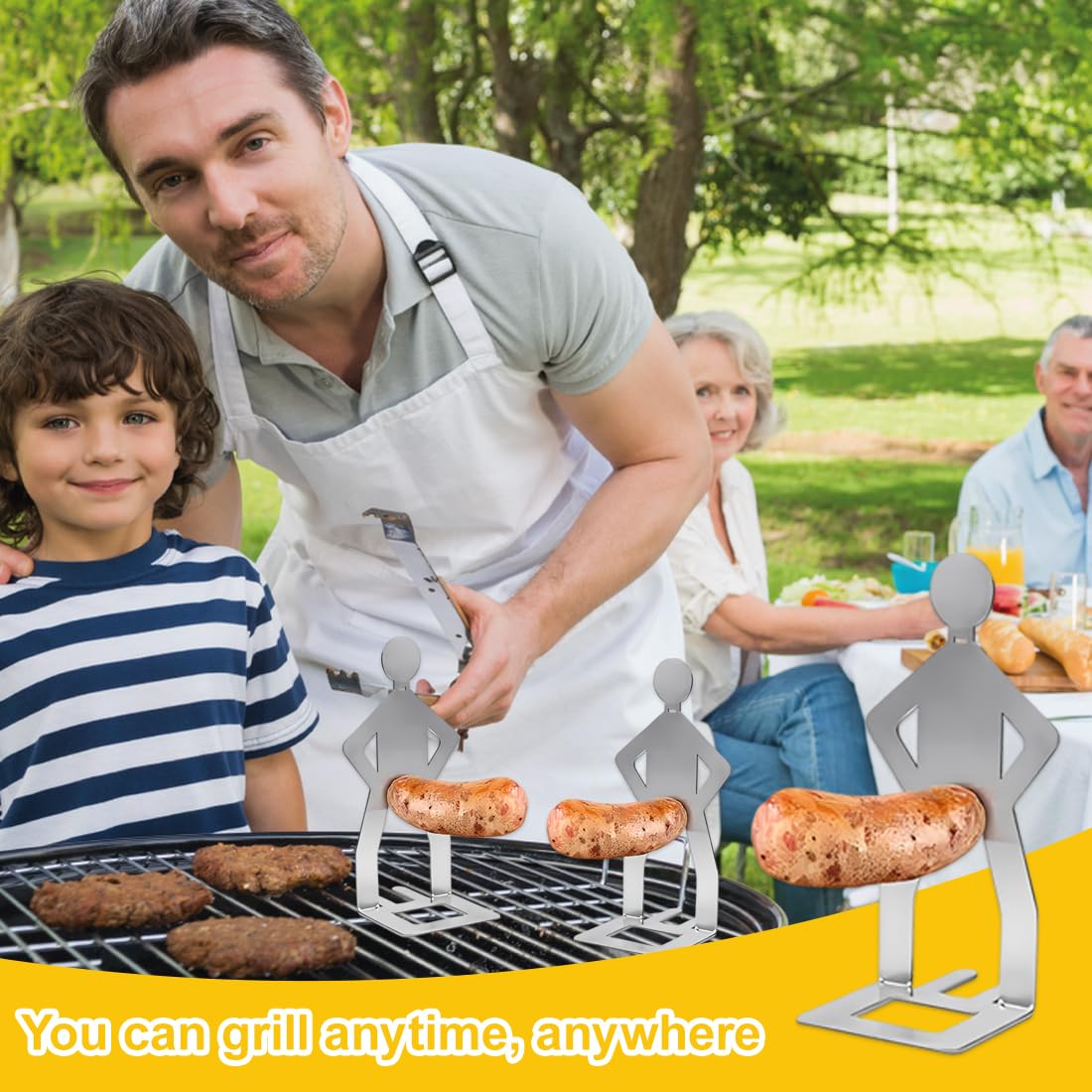 2 Pezzi Porta Salsicce in Acciaio Inox, Creativo Supporto per Salsicce a Forma di Uomo, Accessori per Barbecue a Gas, Strumenti Hot Dog BBQ per Campeggio e Cucina Outdoor