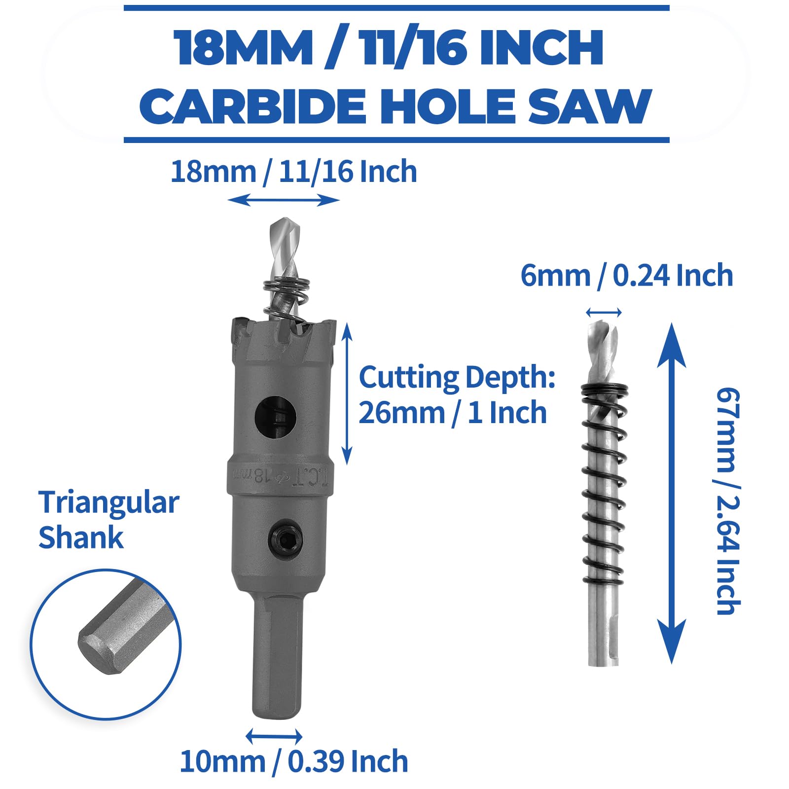 Cjueiom TCT Carbide Hole Saw 18mm / 7/10 Inch Hole Saw Drill Bit, Metal Hole Cutter with Pilot Drill Bit - Image 4