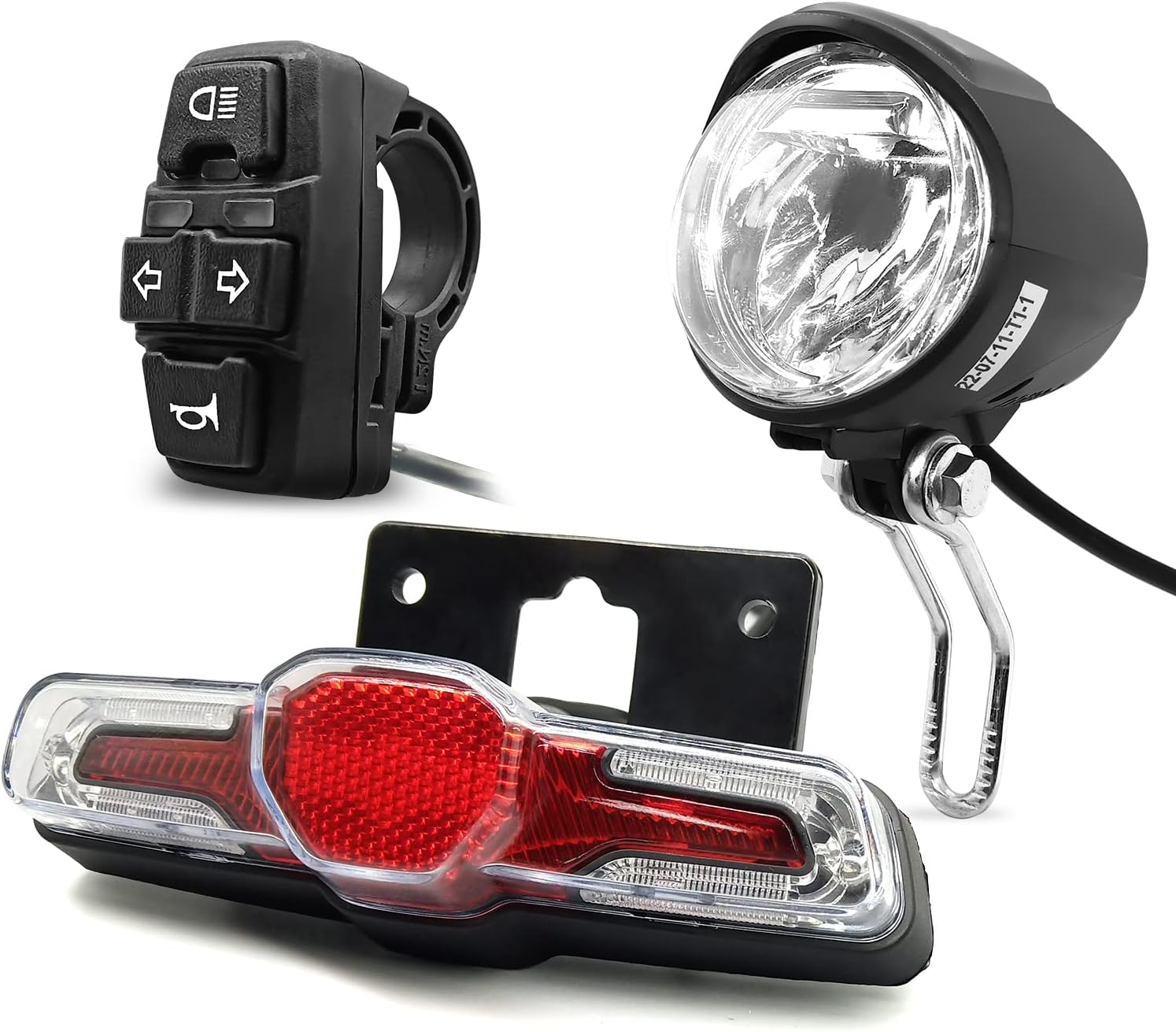 Ebike Light Collection with QD139 Frontlight DC50 Taillight DK226 Switch Cable Use for Warning Light Turn Signal and Horn