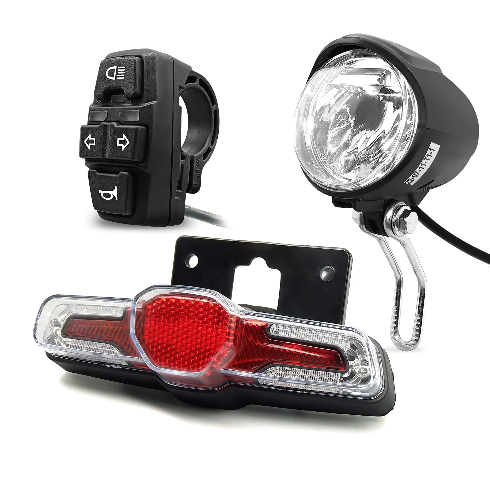 MUSELK Ebike Light Collection with QD139 Frontlight DC50 Taillight DK226 Switch Cable Use for Warning Light Turn Signal and Horn
