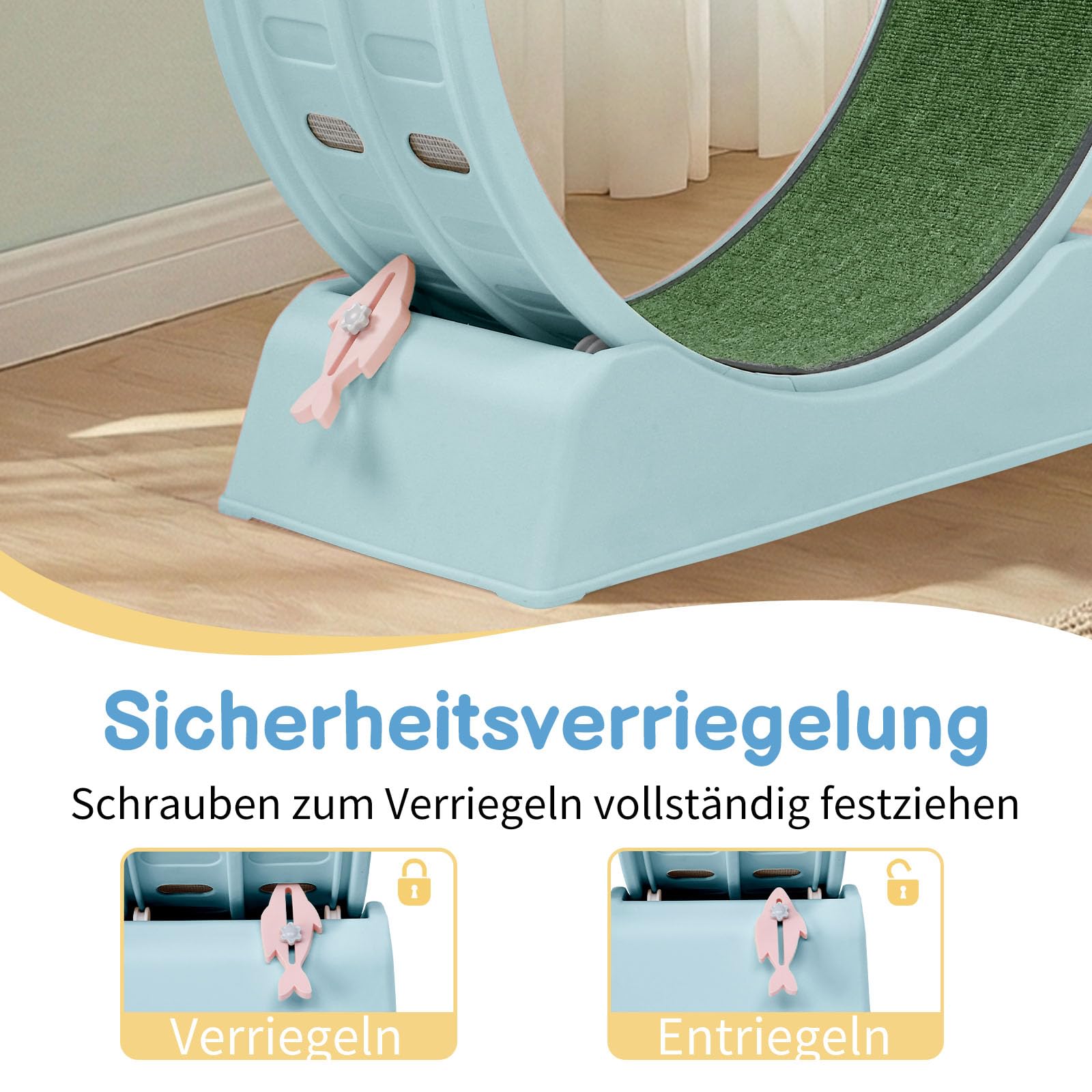 LEADZM Katzenlaufrad 80cm Durchmesser - Laufrad Katze aus Kunststoff, Inklusive Teppich und Katzenspielzeug, stabil und leise - Geeignet für Katzen mit einem Gewicht von höchstens 15 kg (Blau)