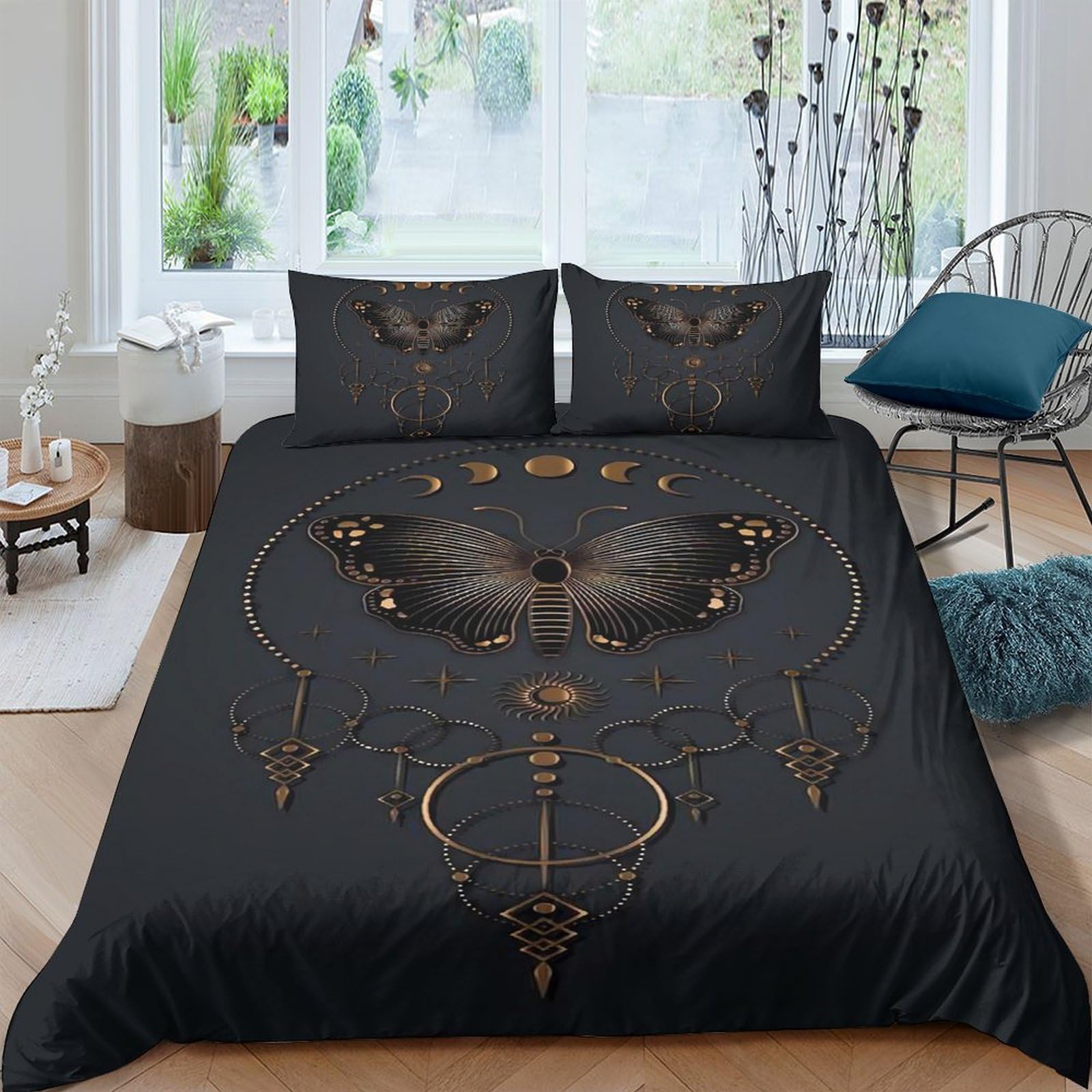 Ctjqhvkz Style-8 3D Printed Dark Moth Fitted Sheet Microfiber Soft Gothic Butterfly Bed Cover For Bedroom Guest Room Mattress Decor Single（135X200cm）