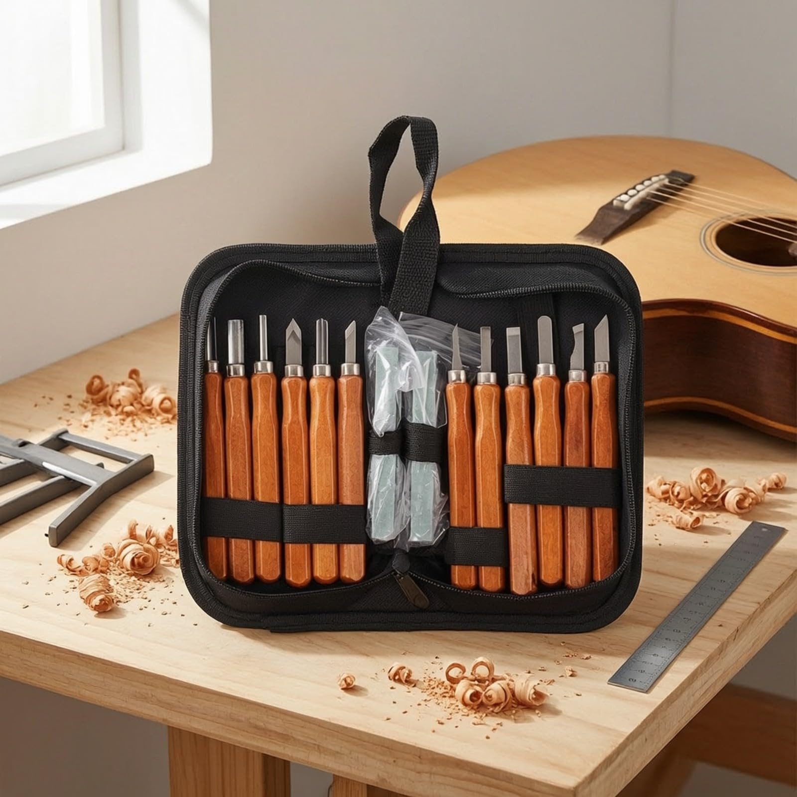 perfeclan Juego Cinceles con Estuche | Profesional, Juego Cinceles con afilador Afilar, para Taller, Luthiers