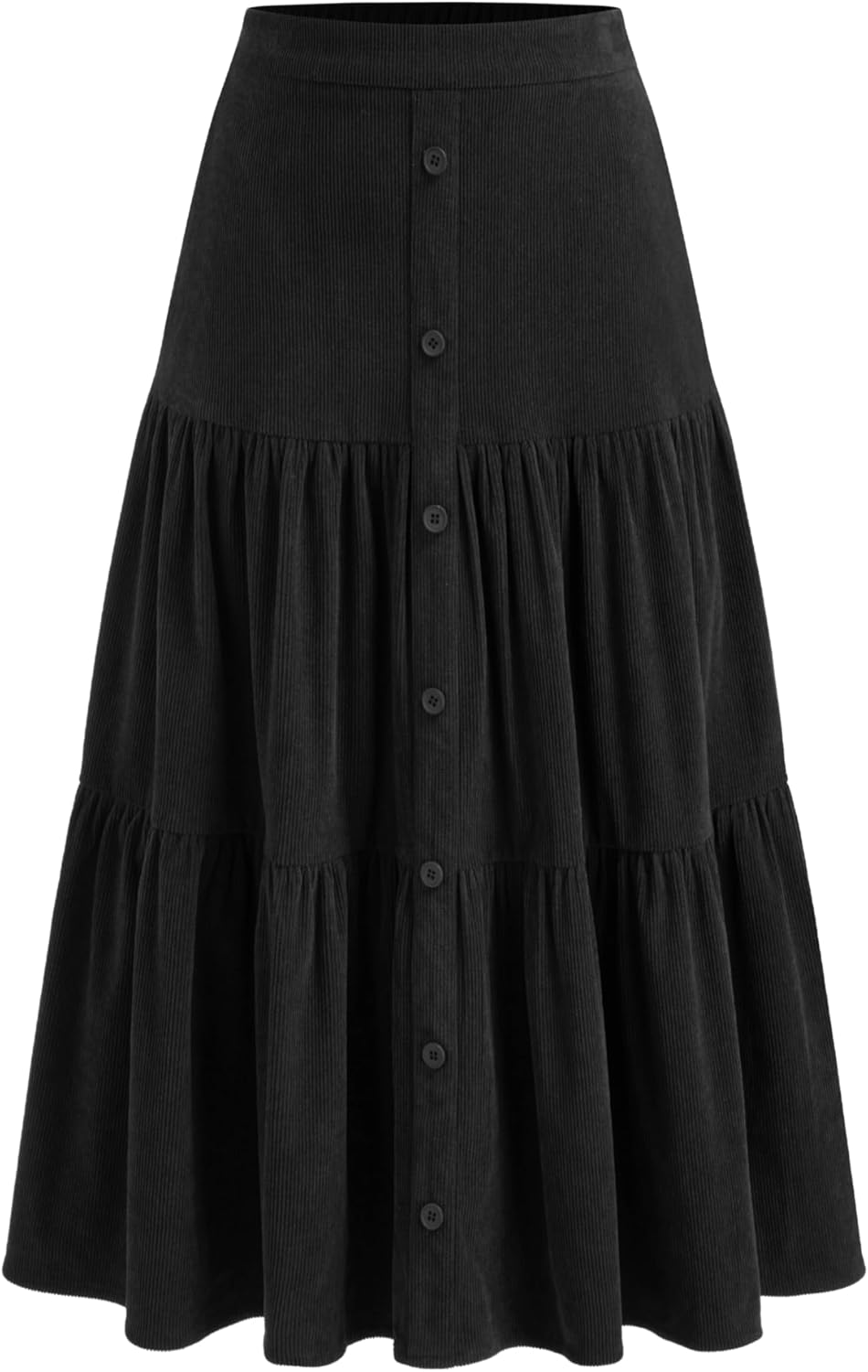 CIDER Women's Corduroy Tiered Skirt Button Front A Line Midi Skirt