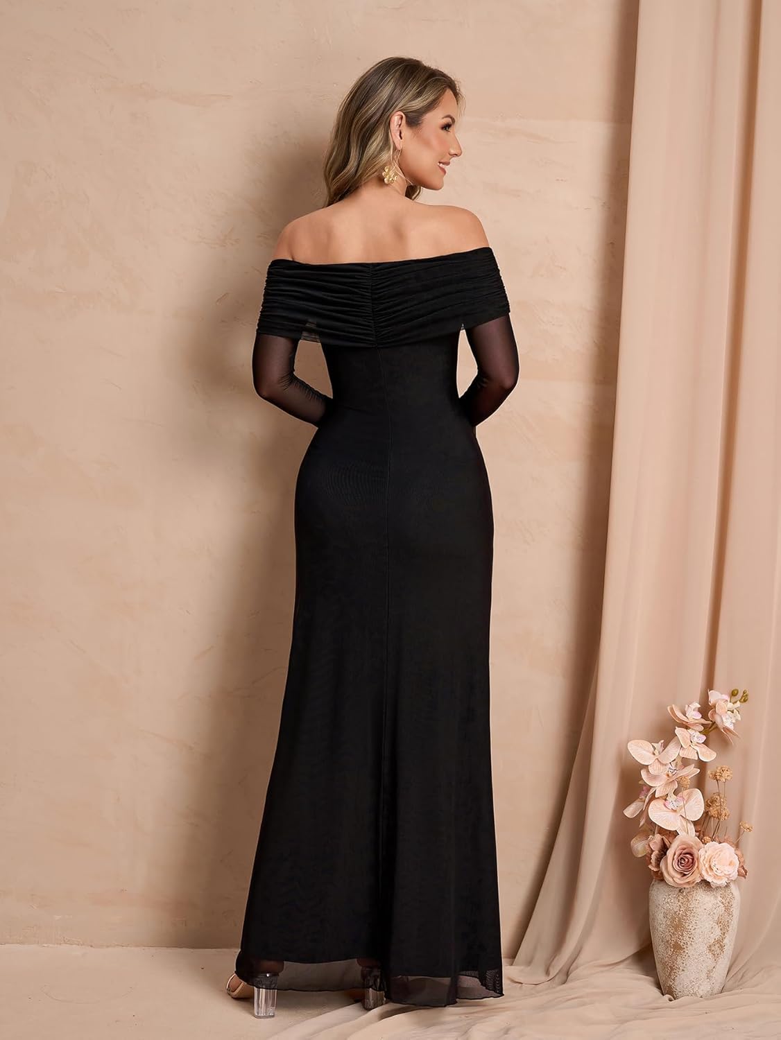 Off Shoulder Long Sleeve Maxi Dress Bodycon Tie Party Formal Wedding Guest Dresses for Women 2026 - Image 3