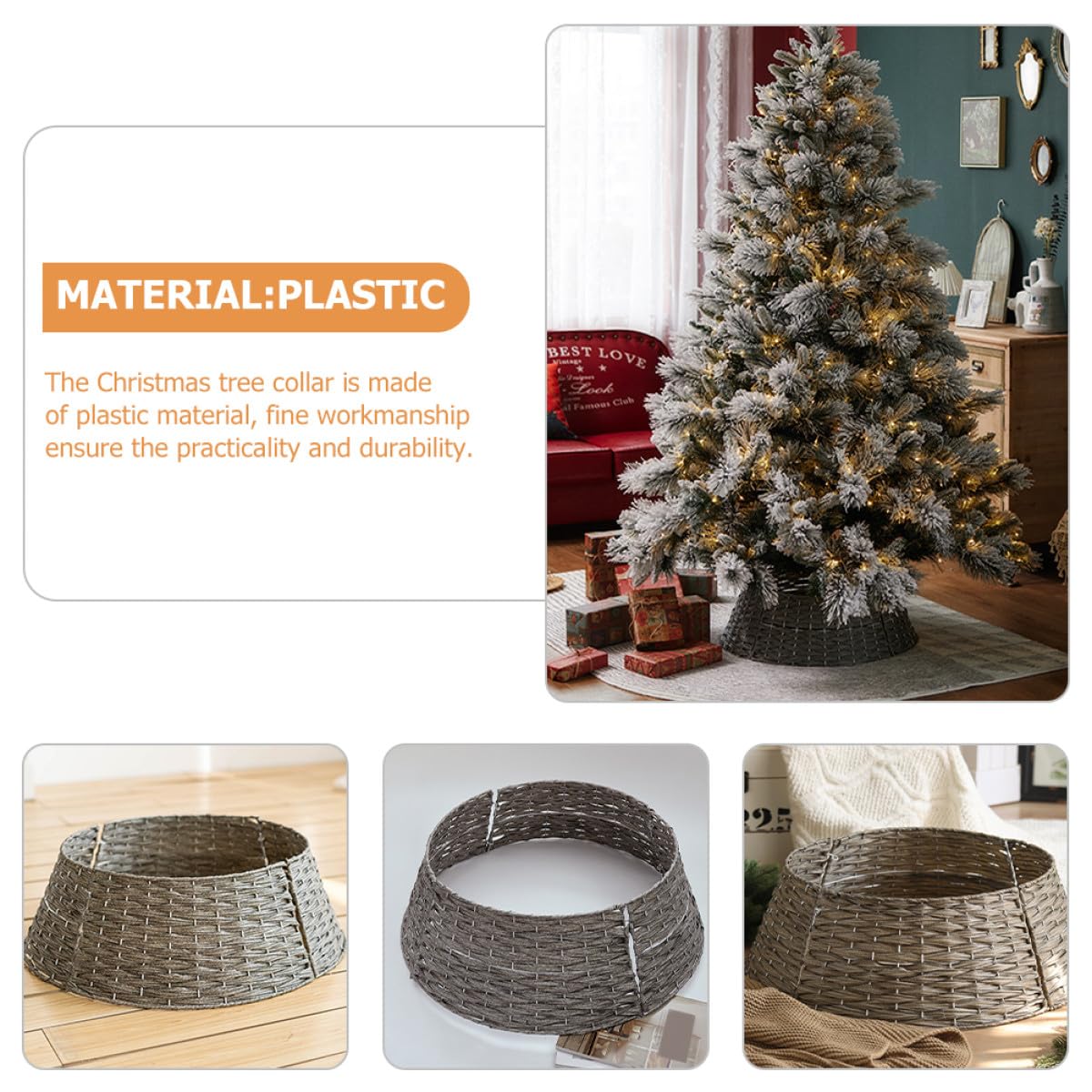 Falda para Árbol de Navidad de Plástico Collar Rústico, Decoración Práctica Fina Elaboración para Árbol Artificial en Sala o Bar