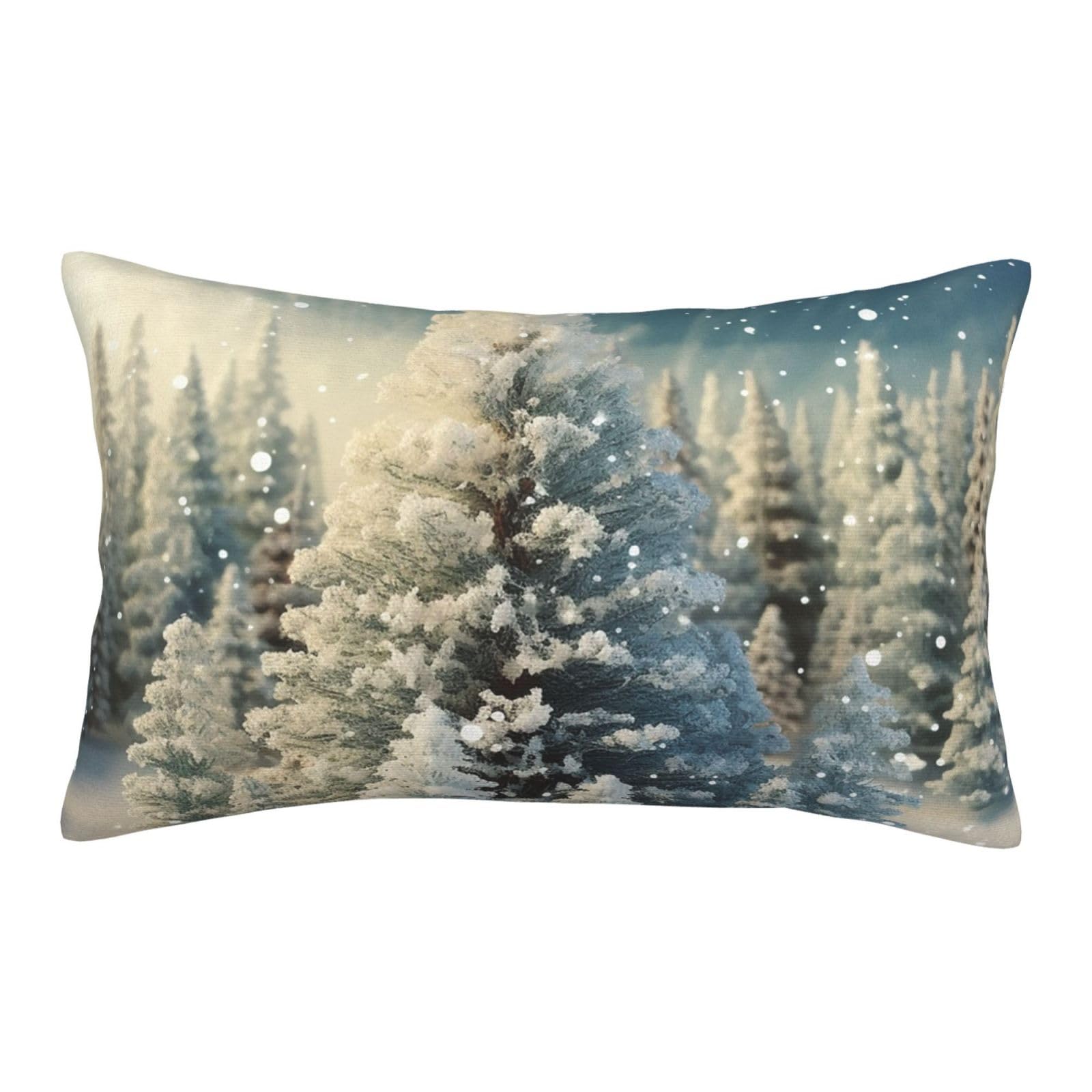Velvet Pillowcases 14"x20" Ultra Soft Breathable Pillow Cases, Luxury Fuzzy Throw Pillow Covers with Zipper, Snow Wonderland Pine Tree Christmas Pillow Shams Decorative Cushion Cases for Couch