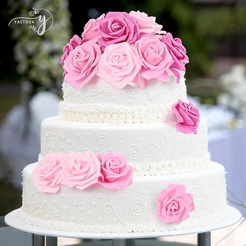 Miniatura 5 de Yastouay 200 rosas artificiales rosas de espuma de 3.5 pulgadas, rosas artificiales a granel, sin tallo con diamantes de imitación y mariposa para