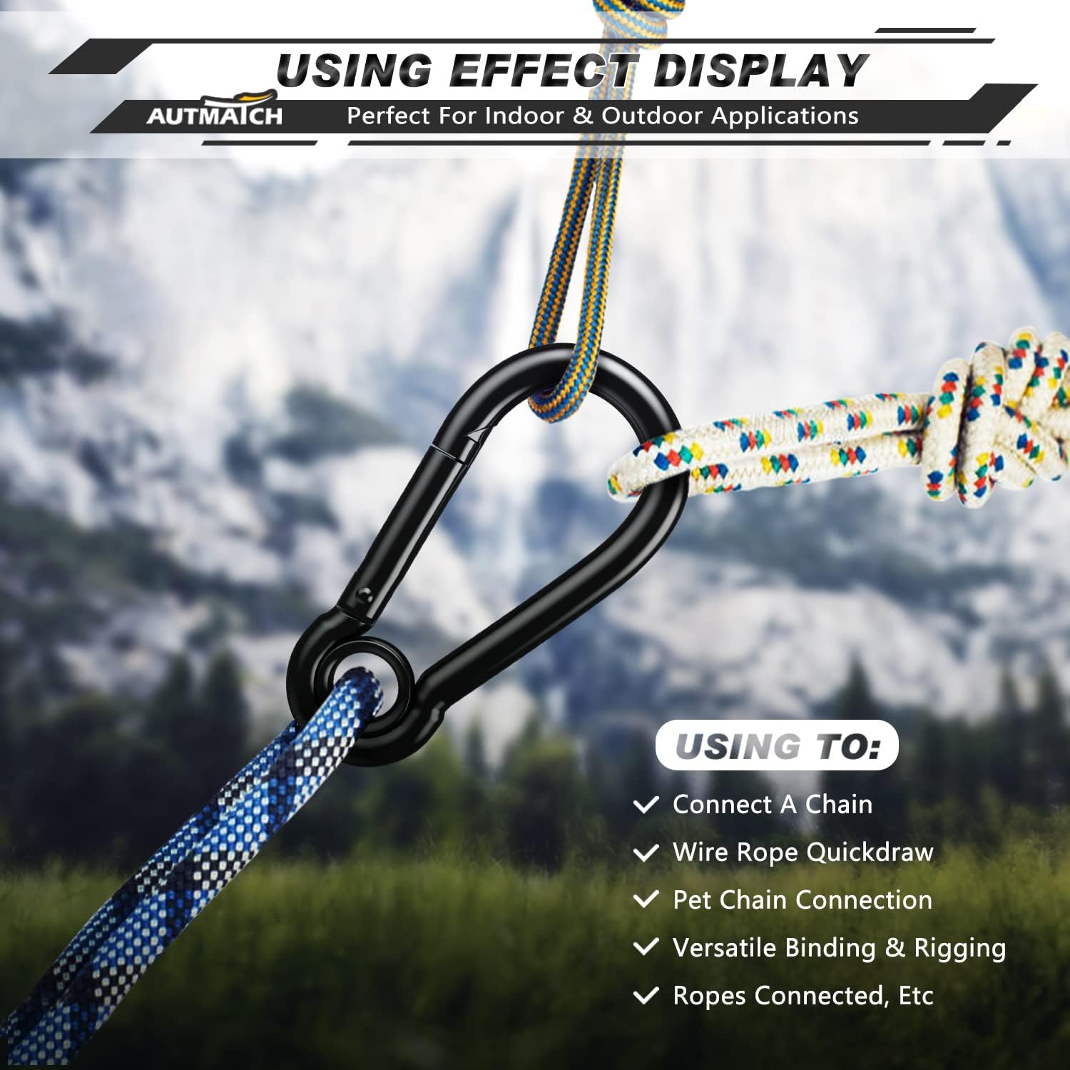 AUTMATCH Carabiner Clips, 3" Spring Snap Hook Caribeener Clips Buckle Heavy Duty Locking Carabiners Chain Quick Links, 4 Pack