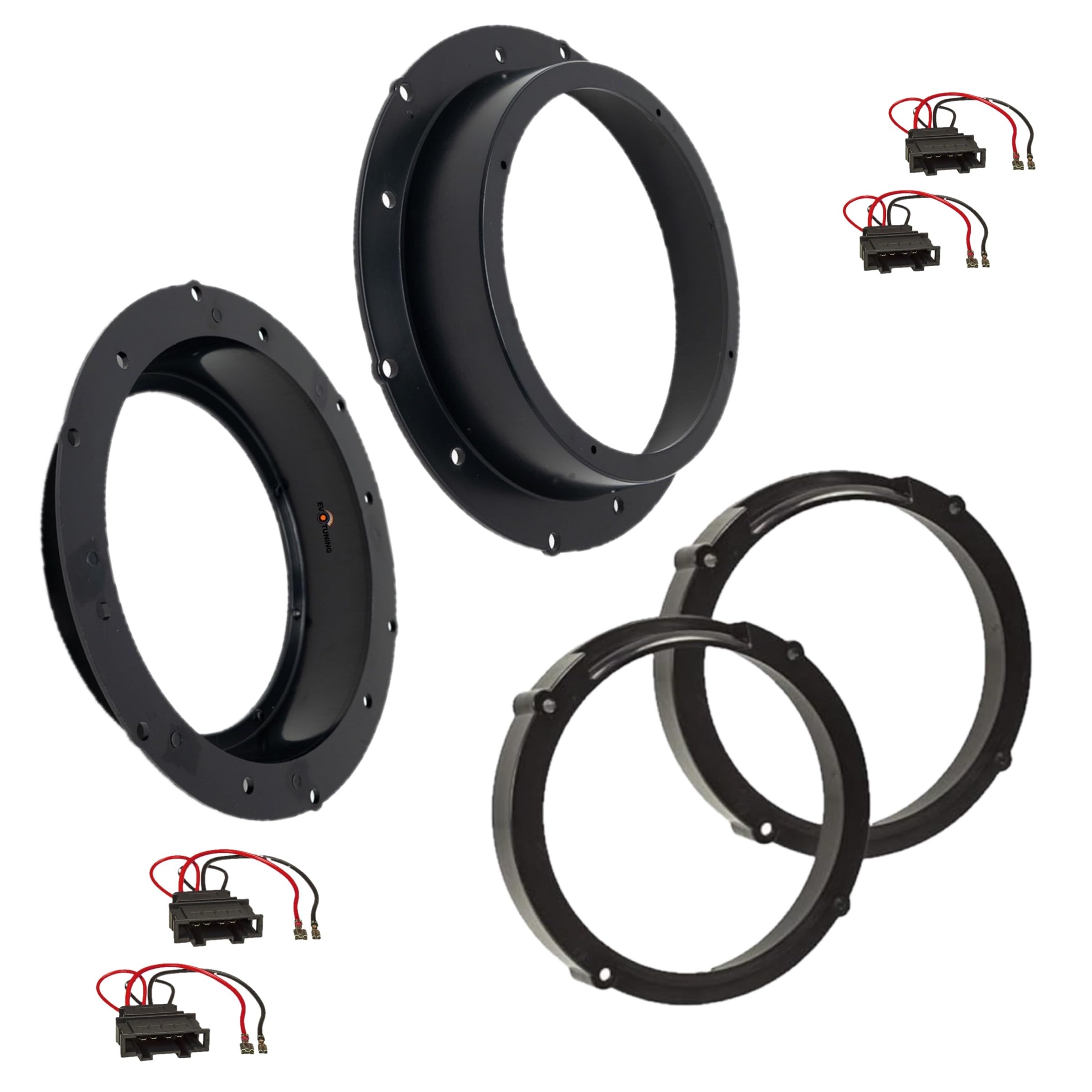 Kit 8 Casse Altoparlanti per VW Golf V 5 dal 2003 al 2008 compatibile con Hertz K165 Anteriori e Posteriori + 4 Anelli Adattatori da 165mm + 2 Cp Connettori (no plug and play)