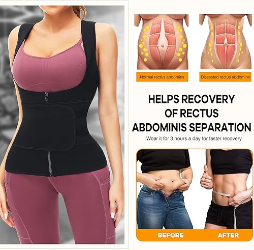 Miniatura 4 de KOOCHY Chaleco de entrenamiento de cintura para mujer, corsé delgado, de neopreno, sauna, con cremallera, pérdida de peso, moldeador de cuerpo