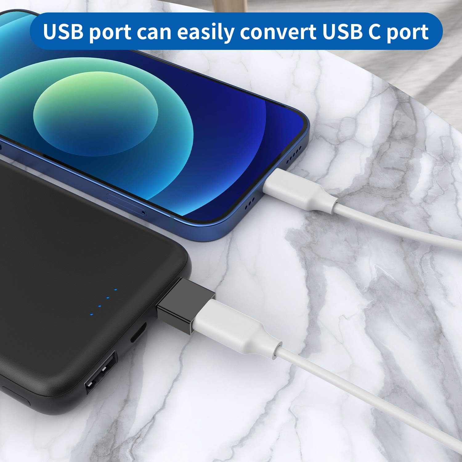 USB C Female to USB Male Adapter (2-Pack),Type C Charging Cord Connect USB A Charger,Compatible with iPhone 12 11 Pro Max,iPad Air/Pro,Samsung Galaxy Note 10 S20 S21 Plus,Google Pixel 5 4 3 XL