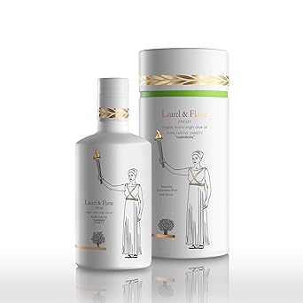 Laurel & Flame Fresh - Extra Virgin Olive Oil - "Best Greek Olive Oil" Award - Cold Pressed - Polyphenol Rich 1,212 MG/KG - USDA-Organic - 90X Hydroxytyrosol Polyphenols - Early Harvest - Single Origin - Rare Local Olive Variety - 500 ml 16.9 fl oz
