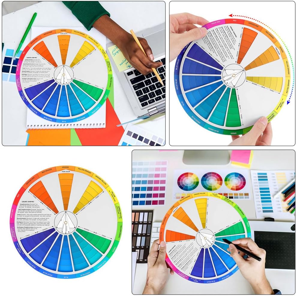 Toyvian Color Wheel Set, 3-Piece Pocket Watercolor Mixing Guide Chart Makeup Tattoo Nail Art Palette Tool Art Class Supplies for Artists Beginners