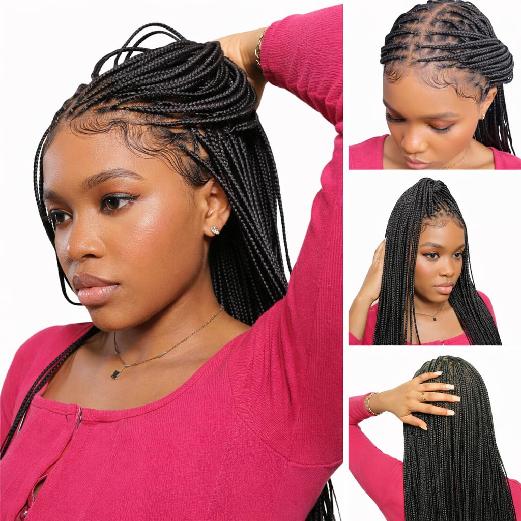 RITA – African Braided, Premium Full Lace Black Knotless Braided Wig for Women (28 Inches)
