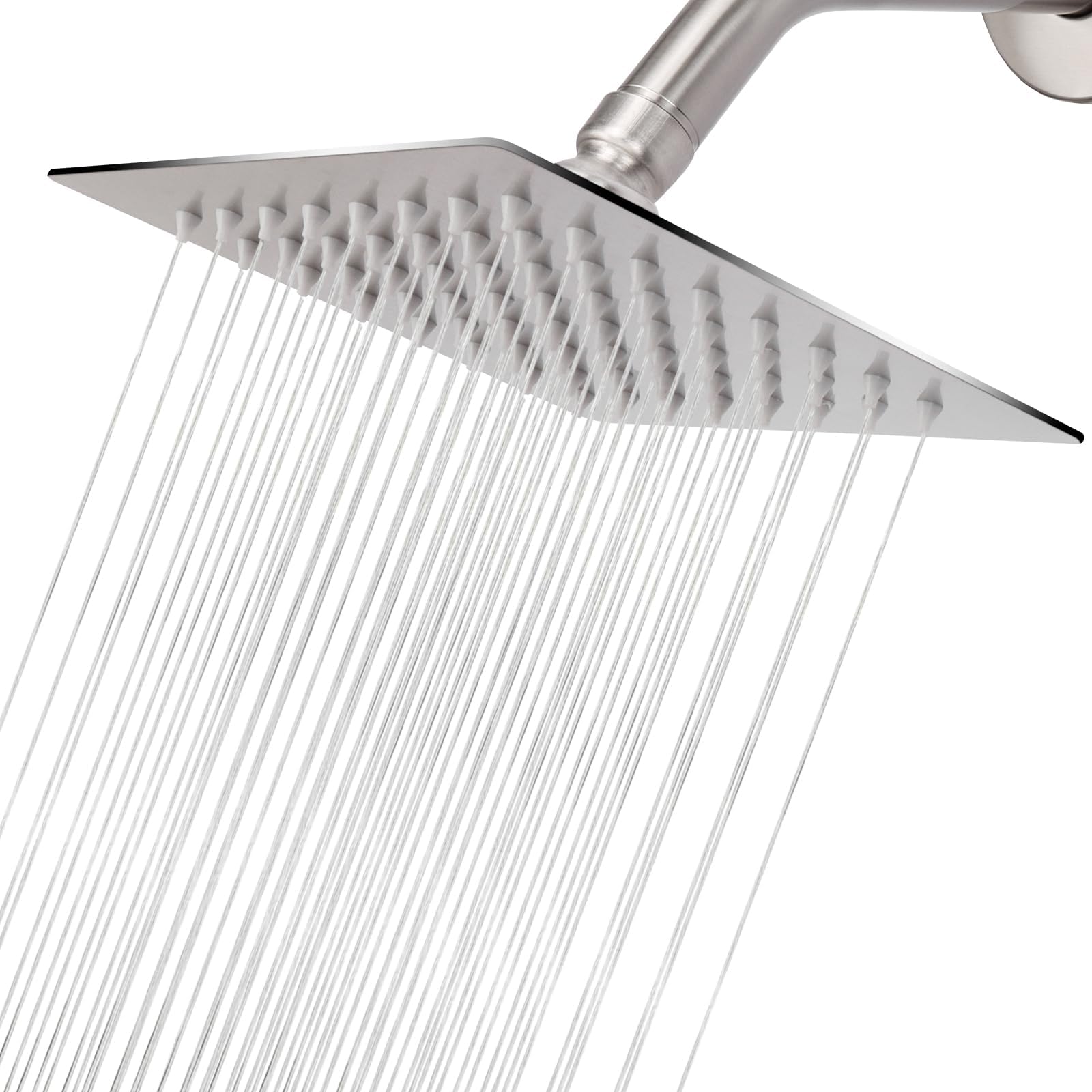 Rain Shower Head, High Flow Stainless Steel Square Rainfall Shower, High Pressure Design, Awesome Shower Experience Even At Low Water Flow (6 Inch, Brushed Nickel)
